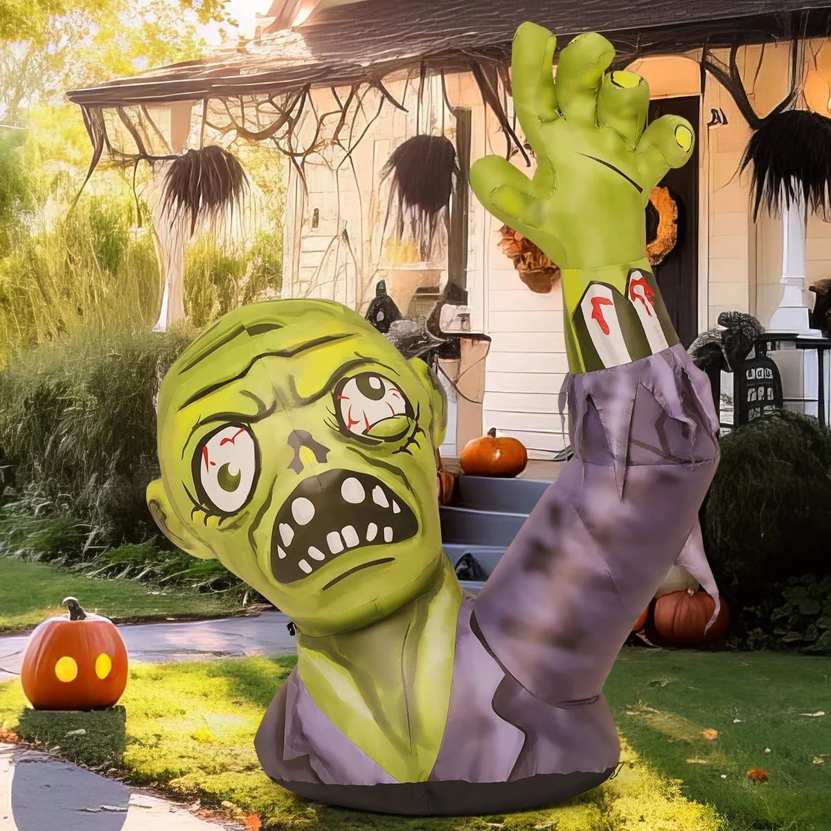 GOOSH Halloween Inflatable 5 FT Zombie Inflatable Shaking Hands, Zombie Inflatable Halloween Decorations Scary Halloween Blow Ups with LED Lights, Halloween Inflatables for Holiday/Party - Image 4 GOOSH Halloween Inflatable 5 FT Zombie Inflatable Shaking Hands, Zombie Inflatable Halloween Decorations Scary Halloween Blow Ups with LED Lights, Halloween Inflatables for Holiday/Party - Image 4