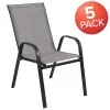 BizChair 5 Pack Black Outdoor Stack Chair with Flex Comfort Material and Metal Frame - Image 33