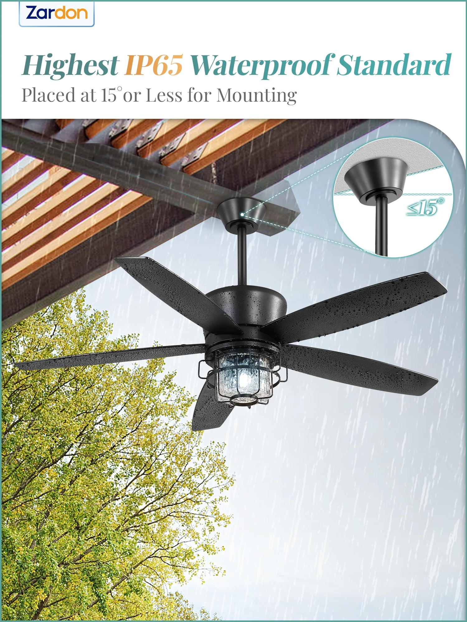 Zardon 20" Outdoor Ceiling Fan with Light and Remote, 7 Blades Caged Waterproof Gazebo Fan for Patio, Porch, Pergola Canopy, App Control - Image 31