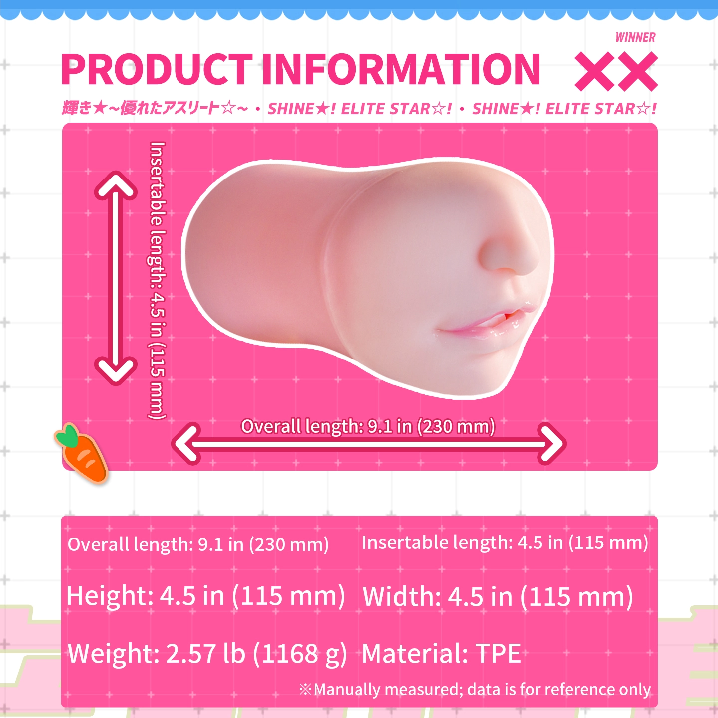 Dr.YUU realistic mouth masturbator specifications with 4.5 inch canal and 2.57 lb weight