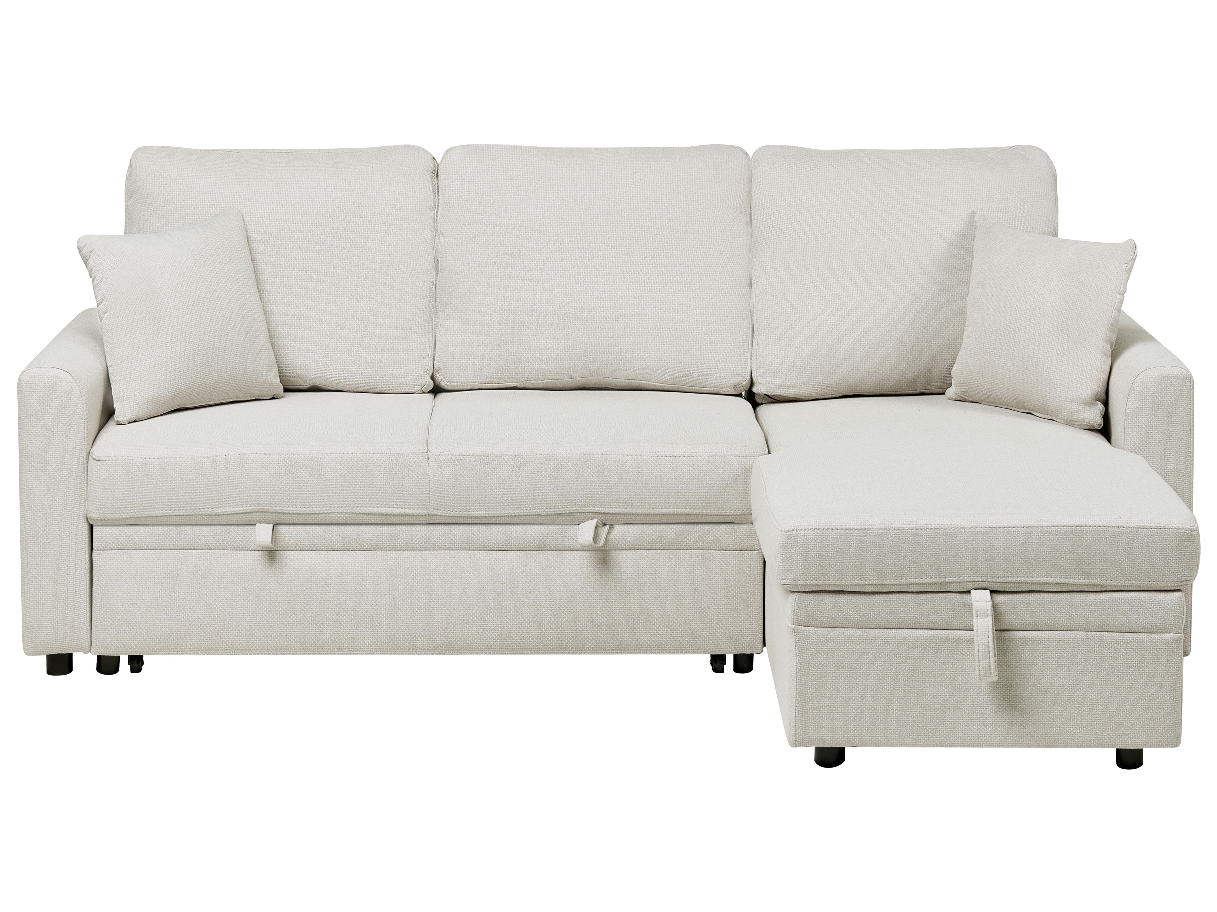 Corner Sofa Bed 3 Seater NASSJO Faux Linen Light Beige Left Hand