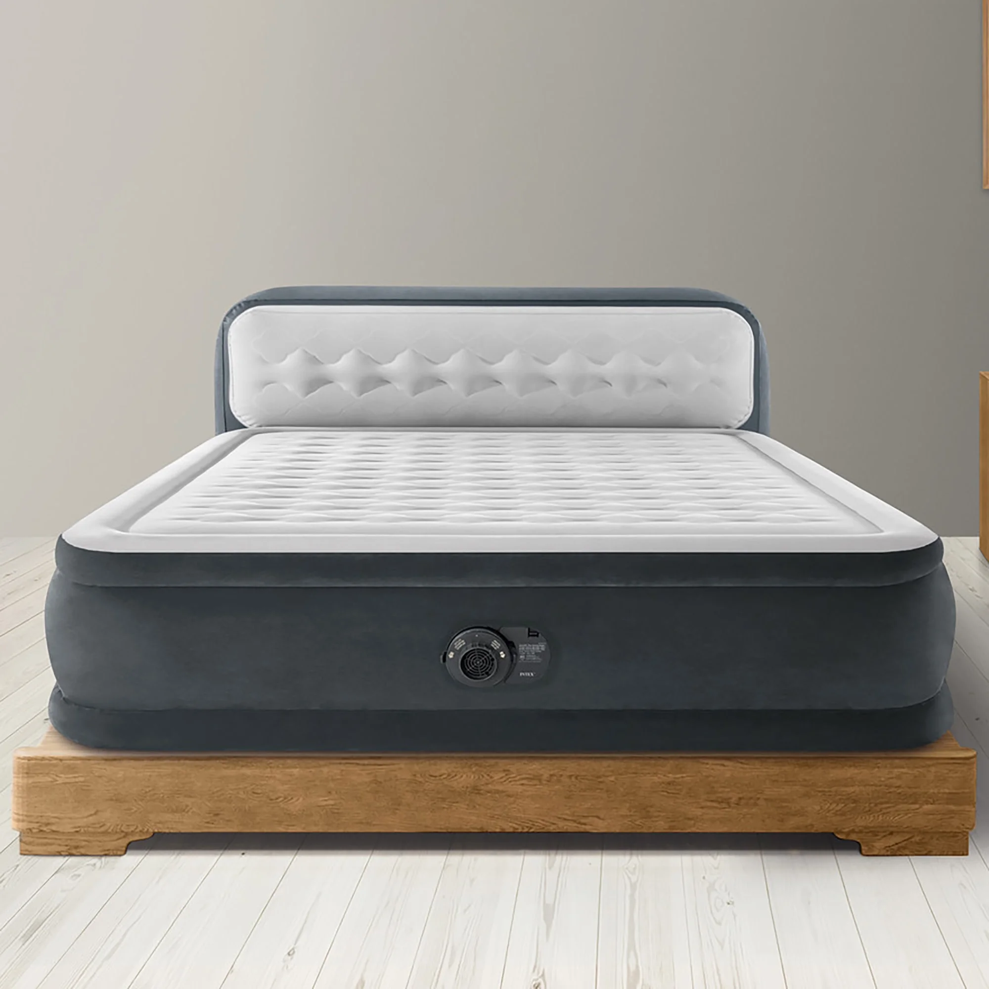 Intex: Dura-Beam Deluxe: Ultra Plush Headboard Airbed - Queen - Gray, 18" Inflatable Mattress, Built-In Pump, Fiber-Tech, Carry Bag, 600lb Cap 64447ED - Image 10