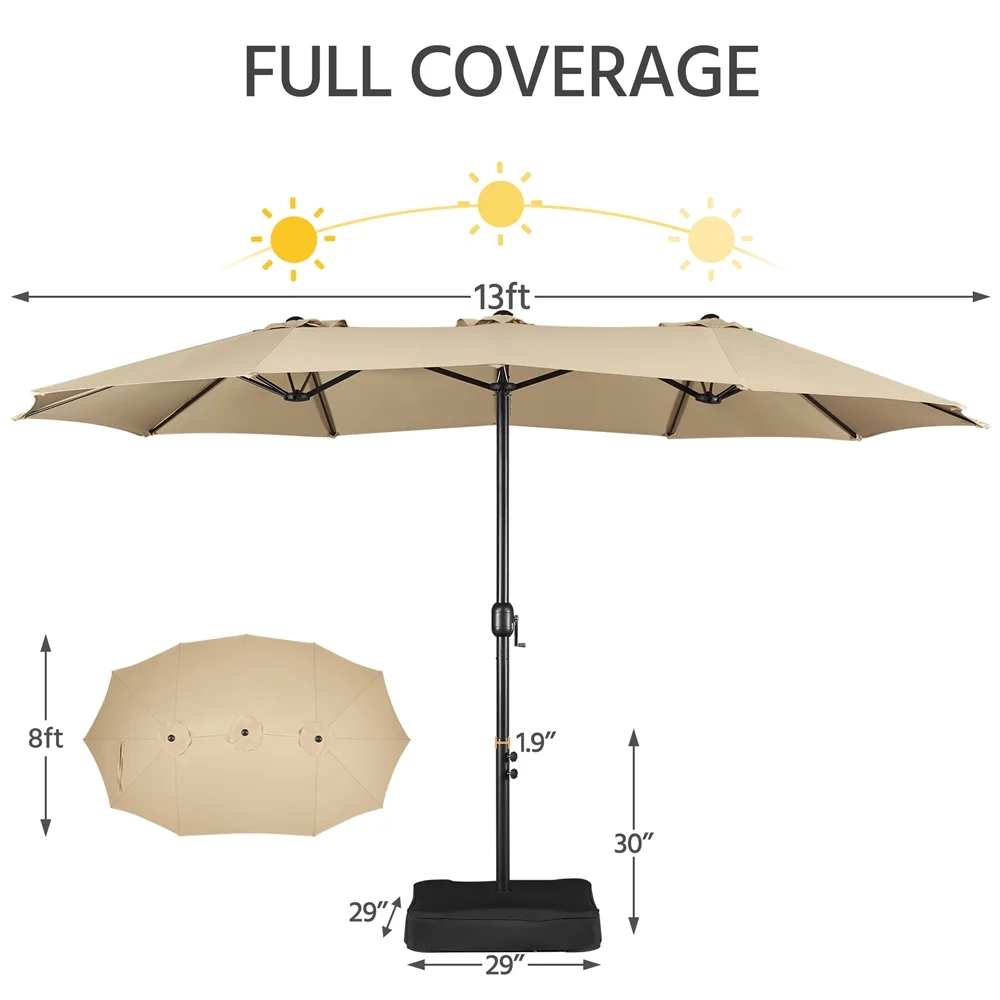 Topeakmart 13ft Patio Parasol Canopy with Crank, Tan - Image 9