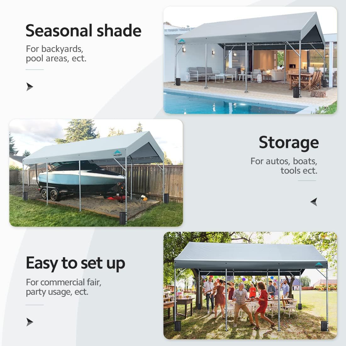 ADVANCE OUTDOOR Heavy Duty 12x20 ft Carport Canopy Garage, Gray - Image 5 ADVANCE OUTDOOR Heavy Duty 12x20 ft Carport Canopy Garage, Gray - Image 5