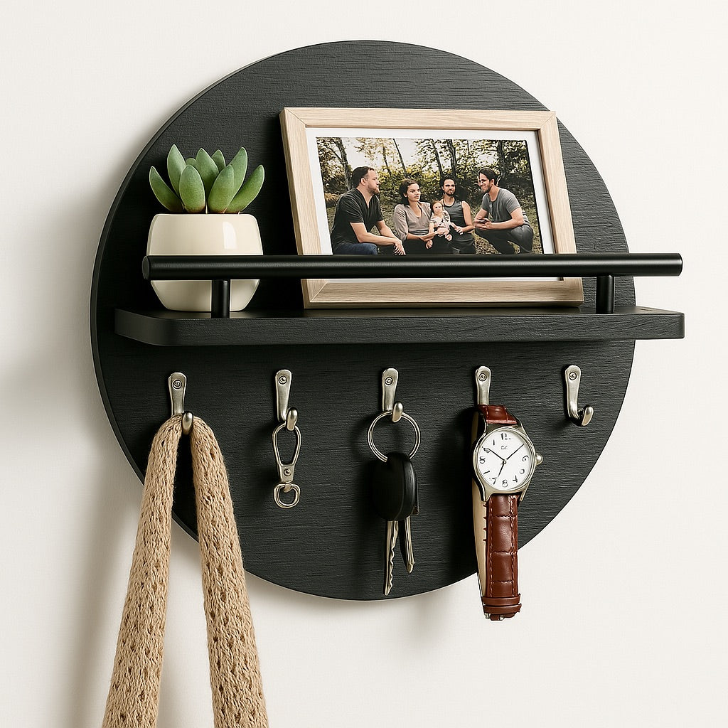 Duurzame Houten Wandorganizer voor Sleutels – Ronde Design met Natuurlijke Afwerking en Eenvoudige Montage