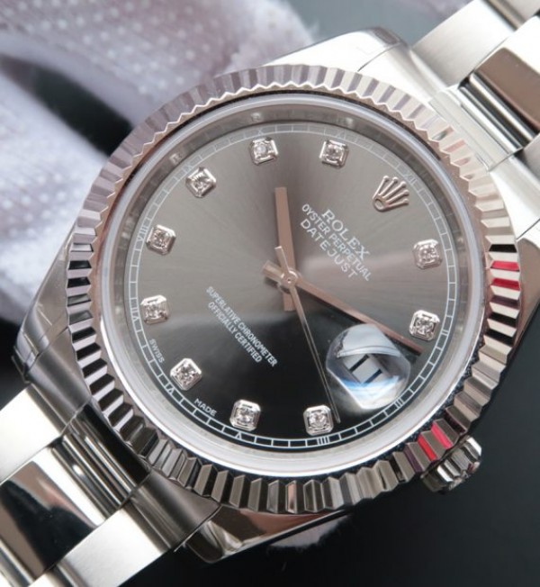 Replica Rolex DateJust II SS Fluted Bezel Gray Dial Diamonds Markers SS Bracelet A3136 - Elite Watch Atelier