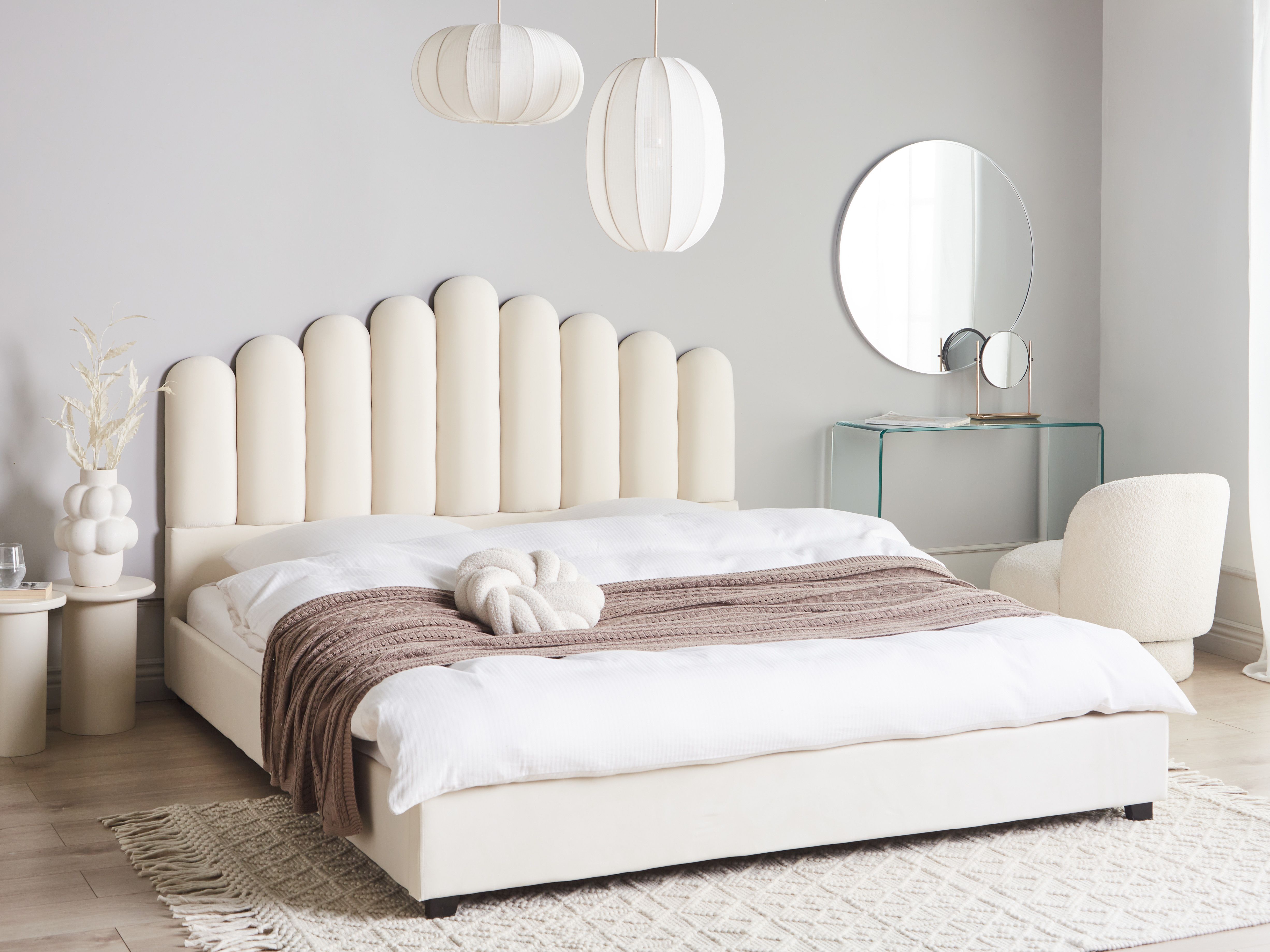Bed Velvet VINCENNES 180 x 200 cm (EU Super King) Off-White