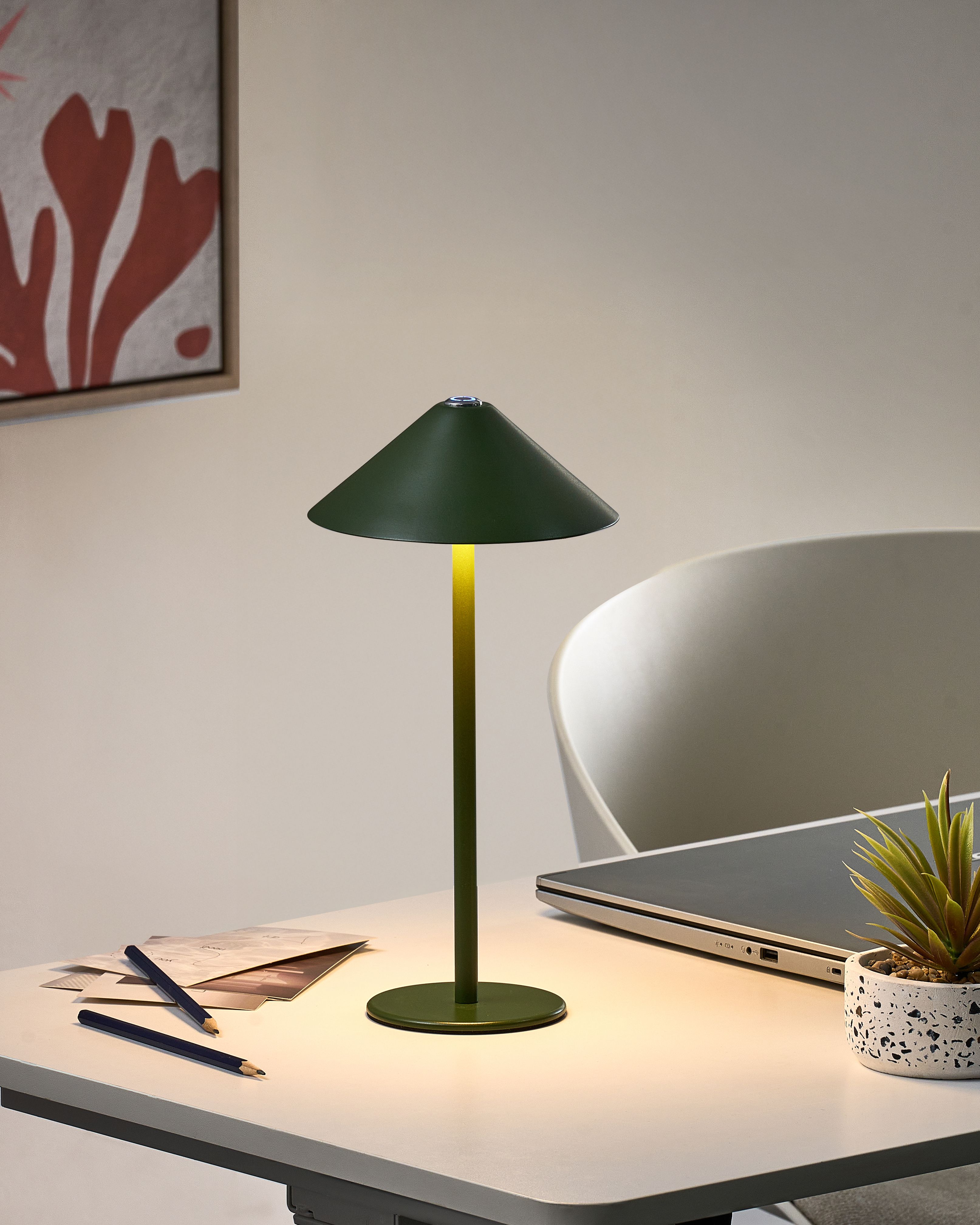 Wireless LED Table Lamp MODJO with Dimmer Metal Green