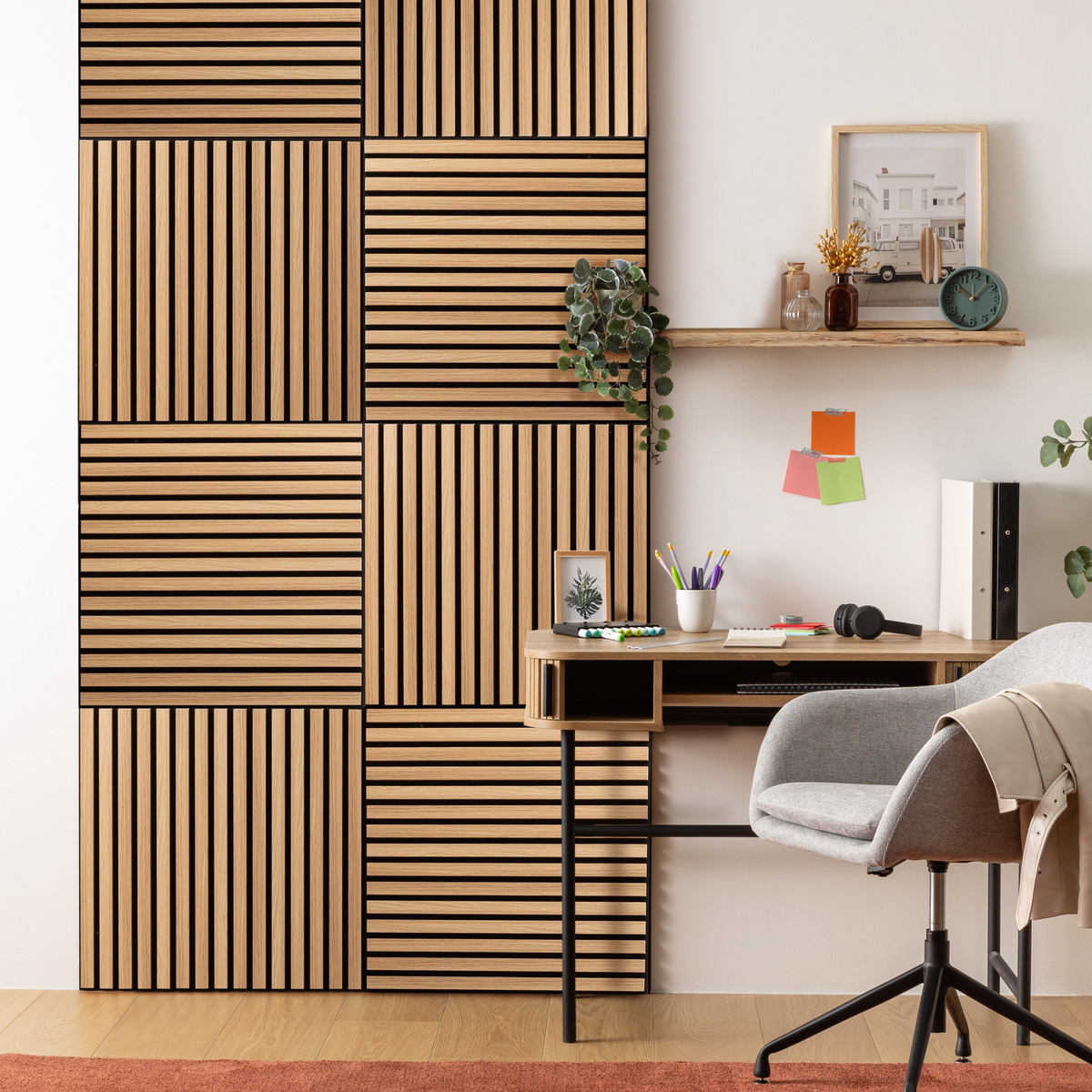 Decorative wall panel "Colva" Light oak effect, black background, 60x60 cm