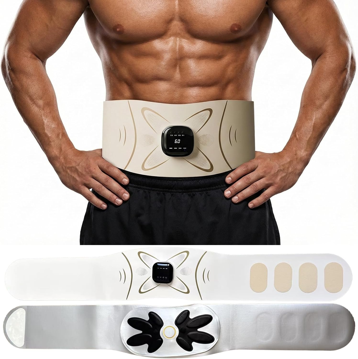 ABS Stimulator with Heating Function, Ab Stimulator Muscle Toner for Men & Women, Adjustable Modes & Intensity, Type-C Rechargeable, Gift for Home Workout & Body Training