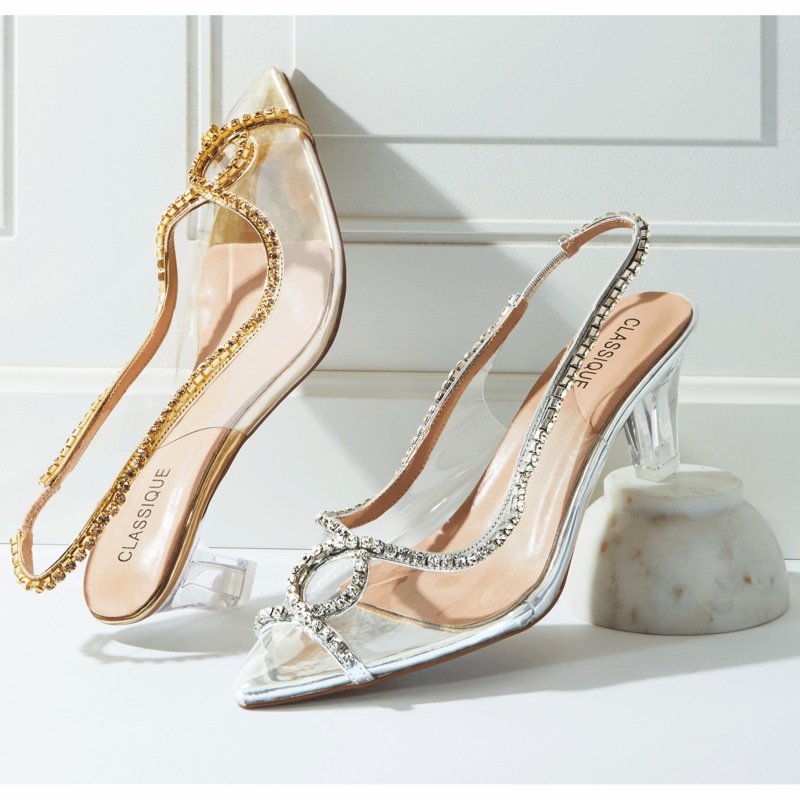 Classique Rhinestone Clear Lucite Pump for Women with Slingback Styling - MIDNIGHT VELVET CATALOG