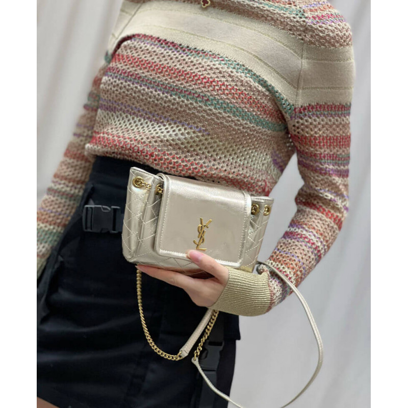 Replica Saint Laurent Nolita Mini Leather Shoulder Bag 672738 Champagne Gold1:1High-quality replica