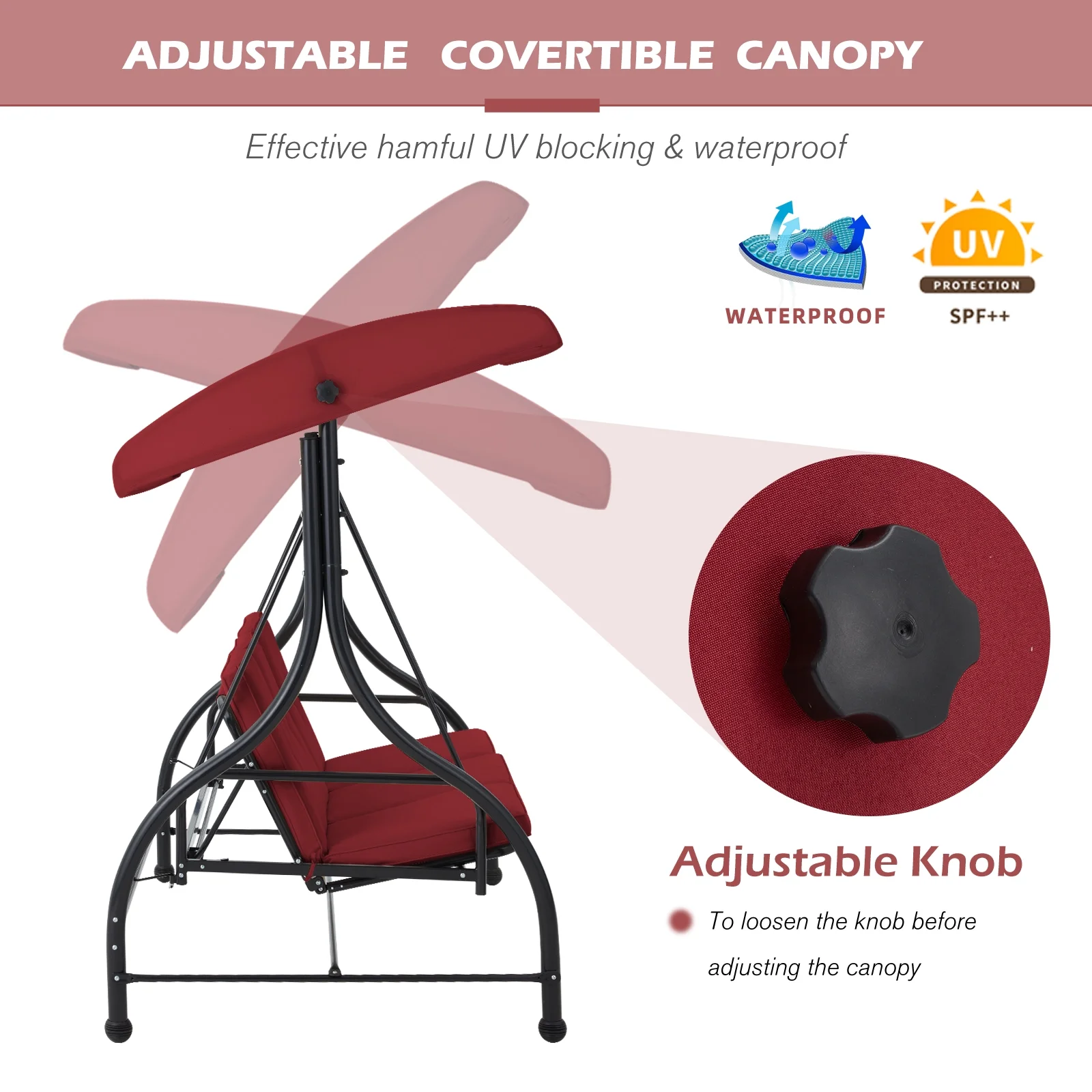 AECOJOY 3 Person Canopy Steel Porch Swing, Converting Swing Glider Hammock-Beige - Image 21