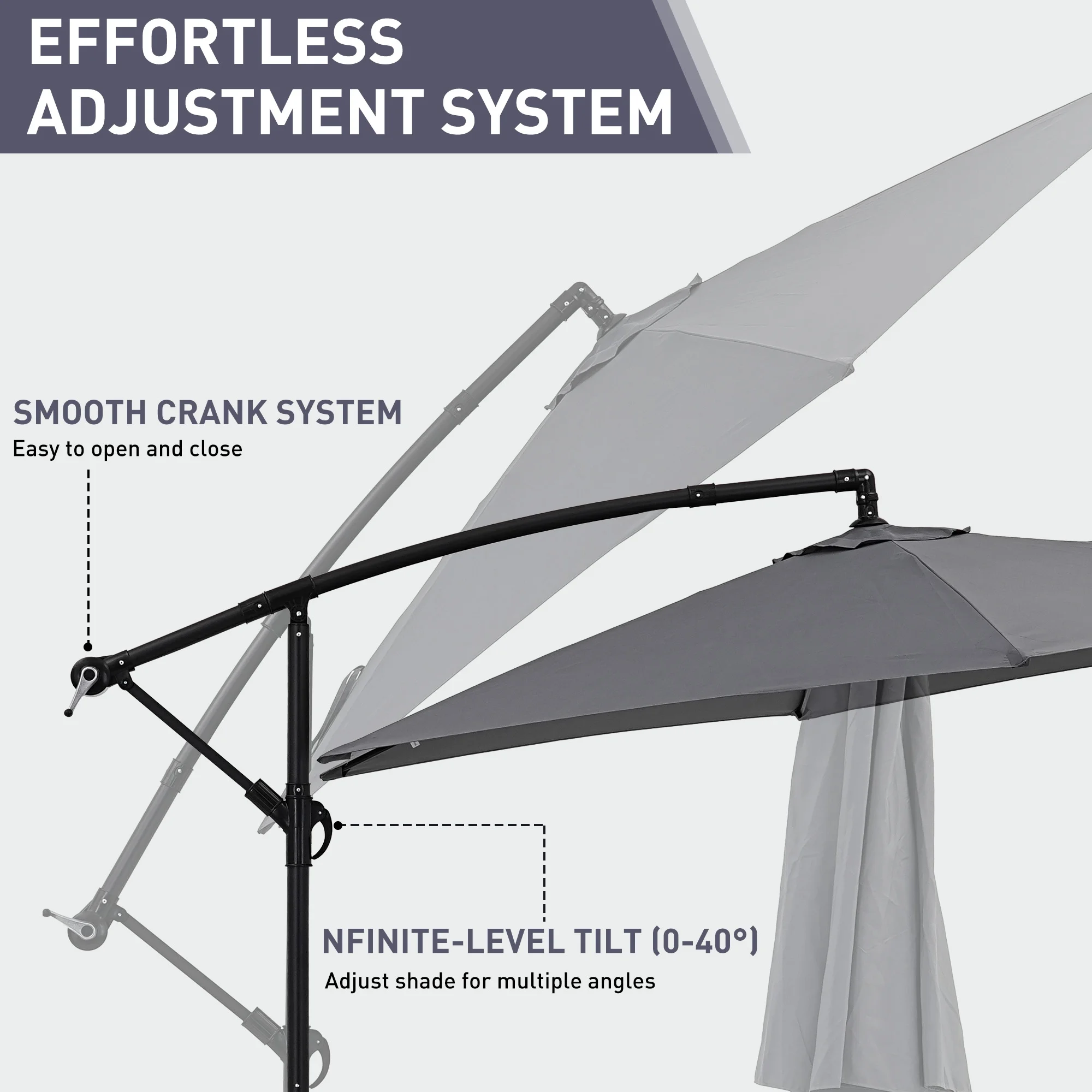 Ainfox 10ft Cantilever Patio Umbrella with Lights, Offset Market Umbrella with Sandbags Weighted Base and Cross Base,Khaki - Image 26