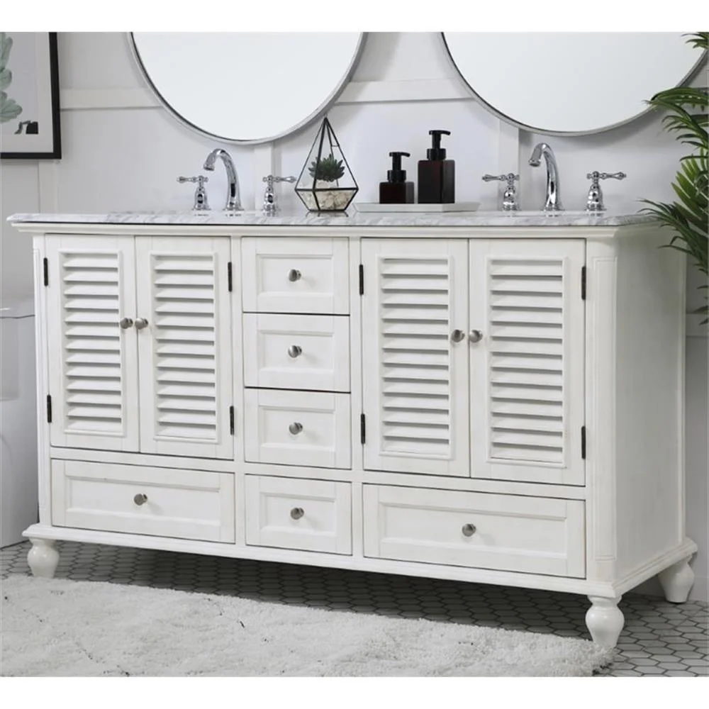 Elegant Kitchen and Bath 60 inch Double Bathroom Vanity in Antique White