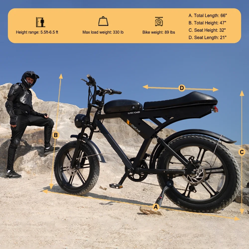 Movcan V30 Electric Bike for Adult, 1000W 20" Fat Tire 48V 15.6AH Removable Battery, 28MPH 7 - Speed Disc Brake Off
