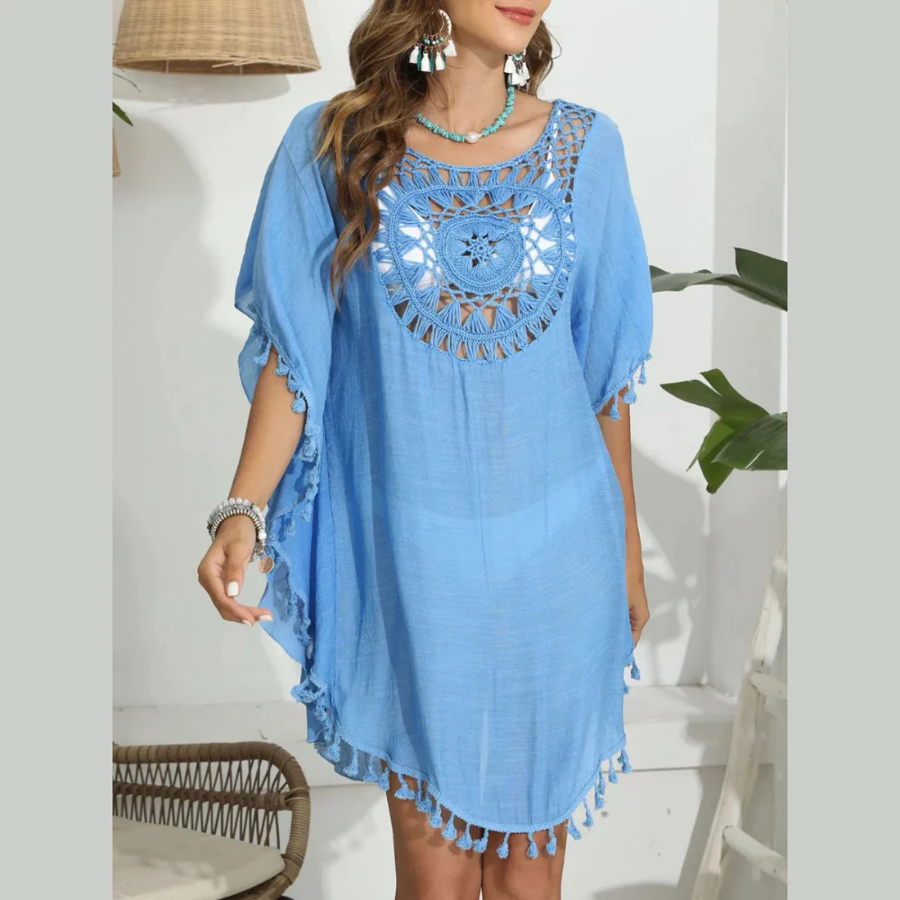 Tassel Crochet Round Neck Cover-Up - ZKZOOK