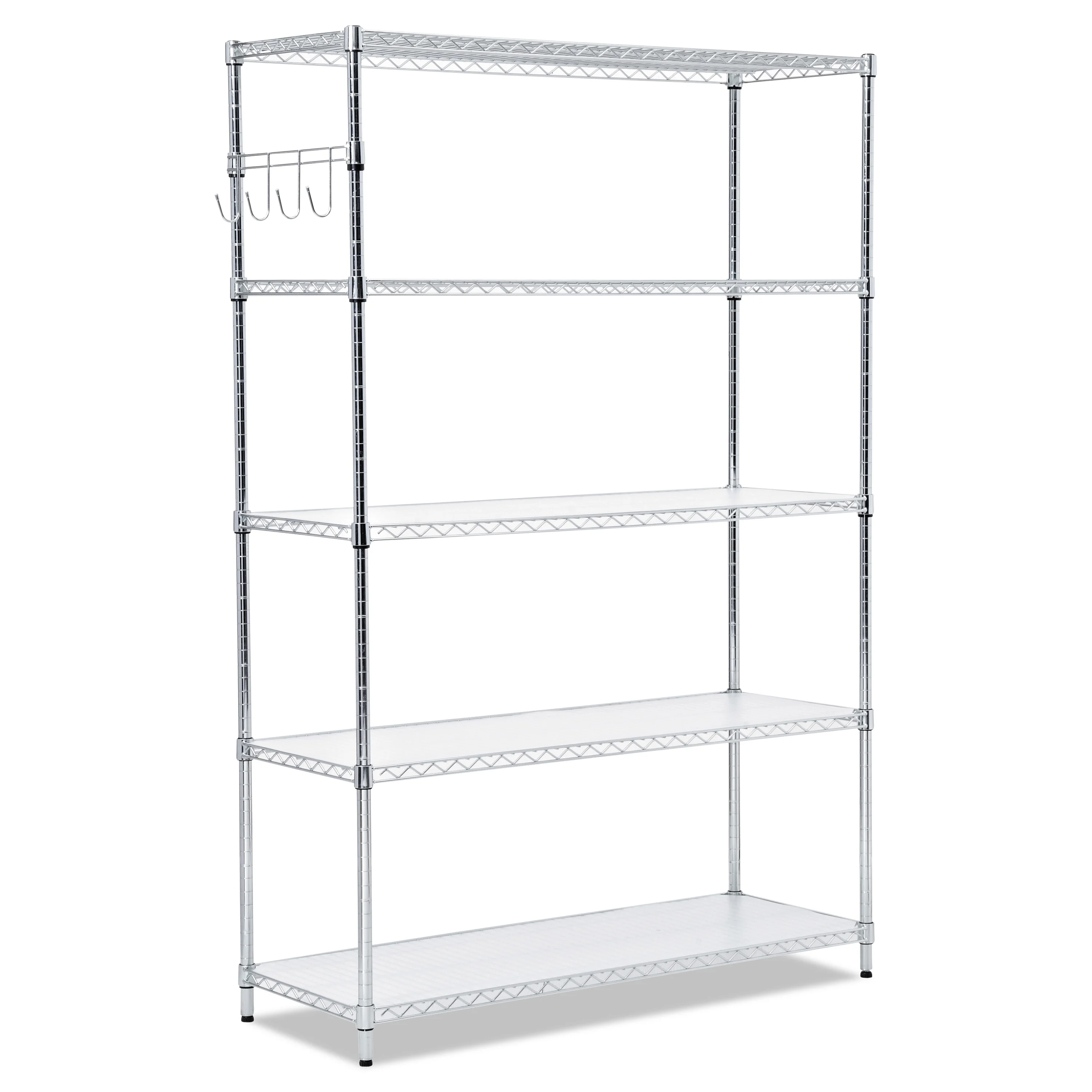 Alera 5-Shelf Wire Shelving Kit with Casters and Shelf Liners, 48w x 18d x 72h, Silver