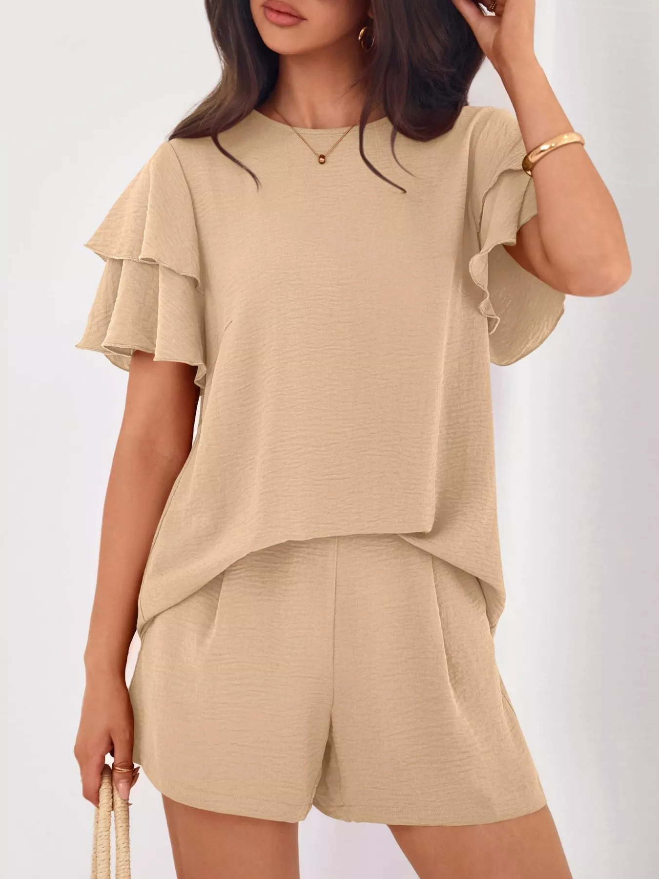 Ruffle Sleeve Top and Shorts Two-Piece Set - ZKZOOK