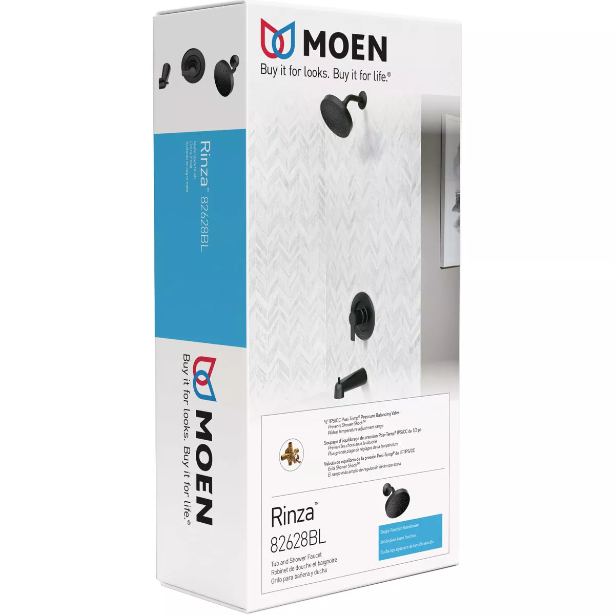 Moen Rinza Posi-Temp 1-Handle Lever Tub & Shower Faucet, Matte Black