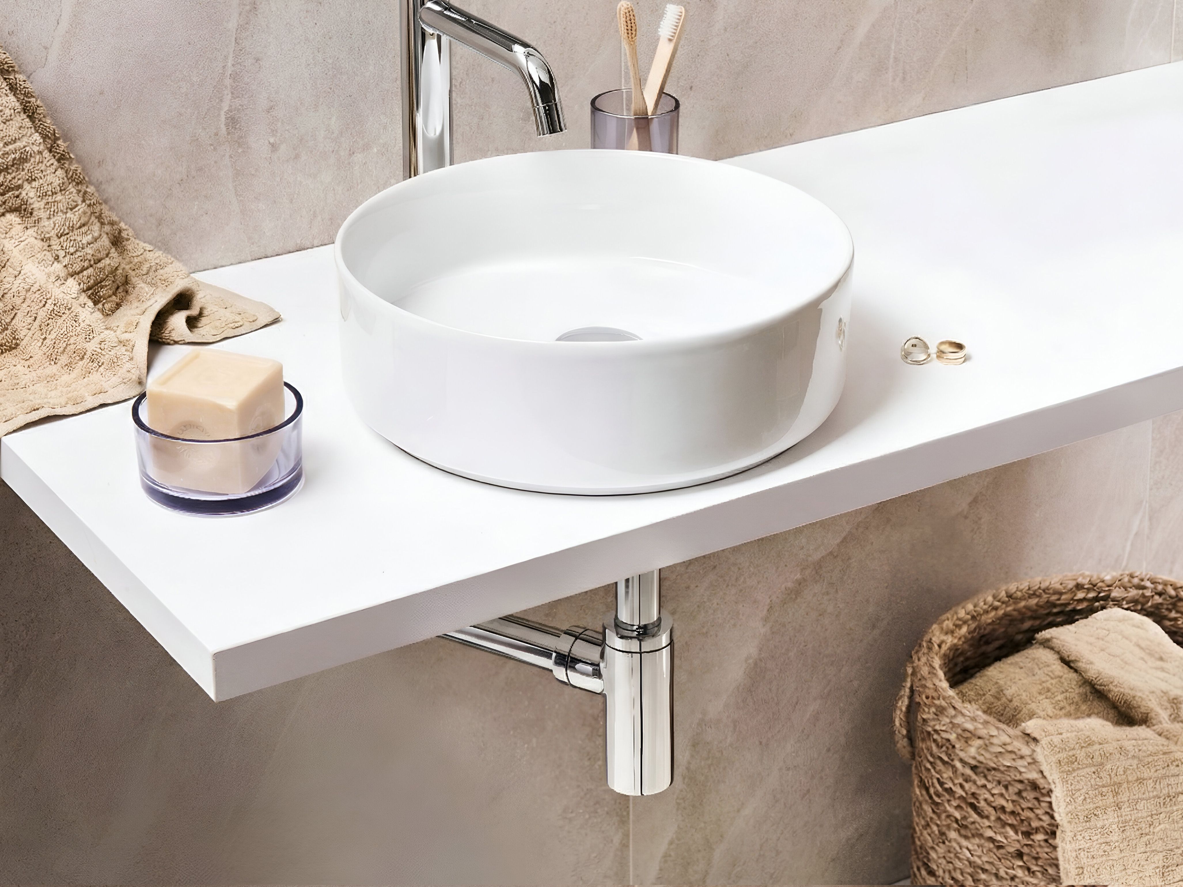 Basin Bottle Trap with Click Clack Waste MAFREDI Brass Silver