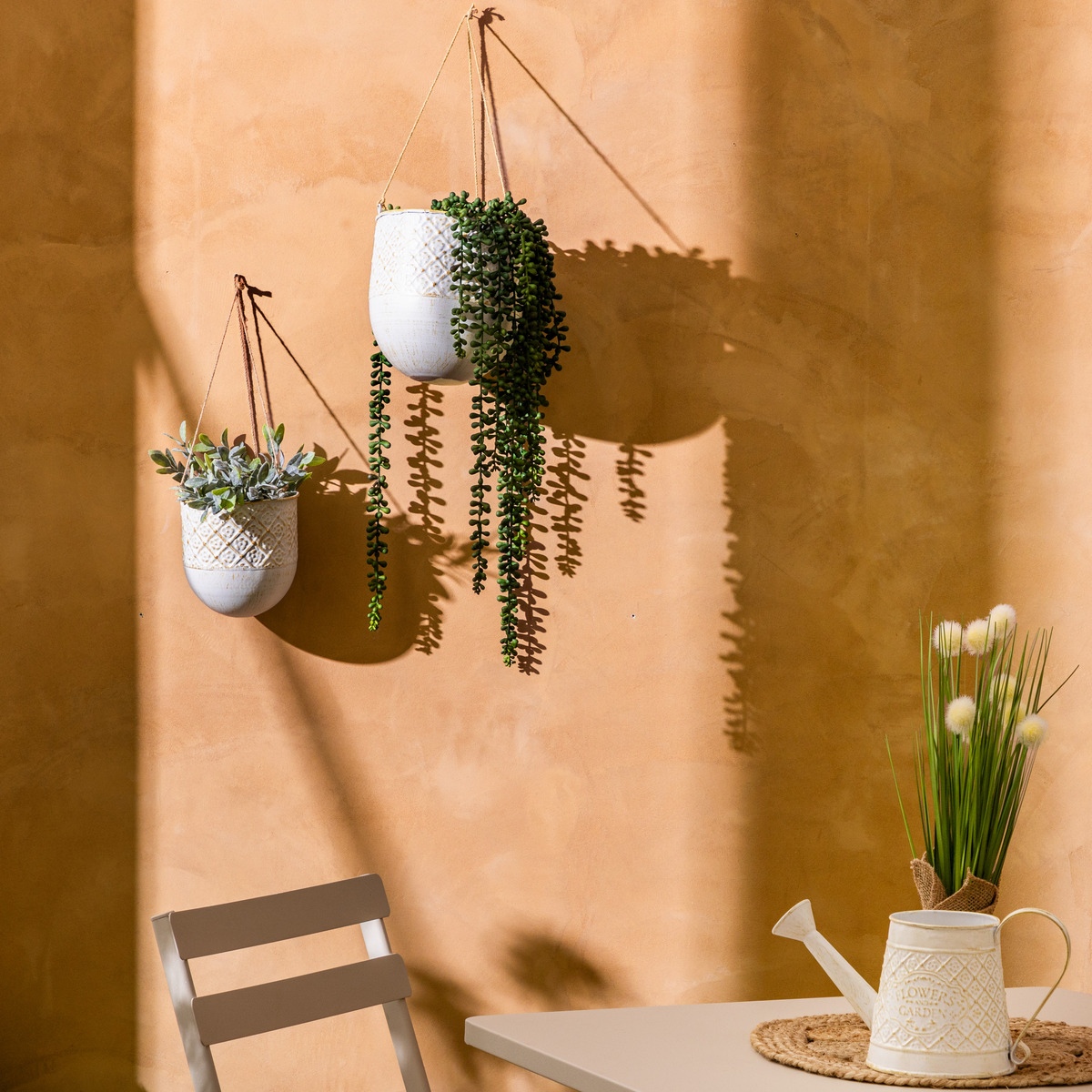 2 hanging flower pots "Tino" White, D.19x40 cm