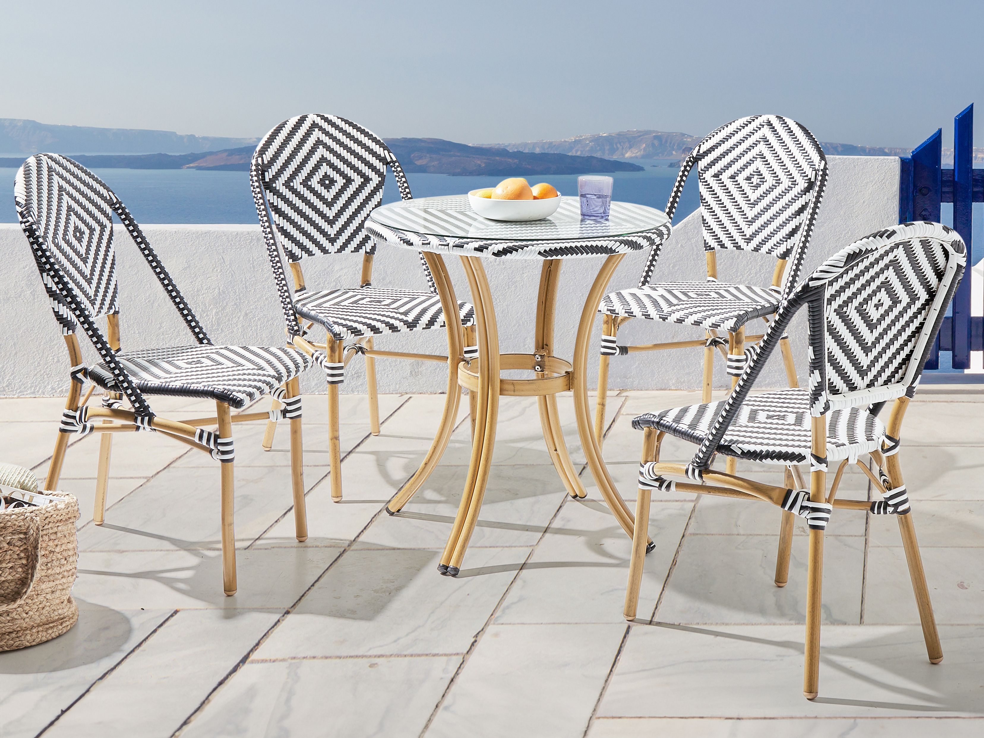 Garden Dining Set 4 Seater RIFREDDO PE Rattan Black/ White