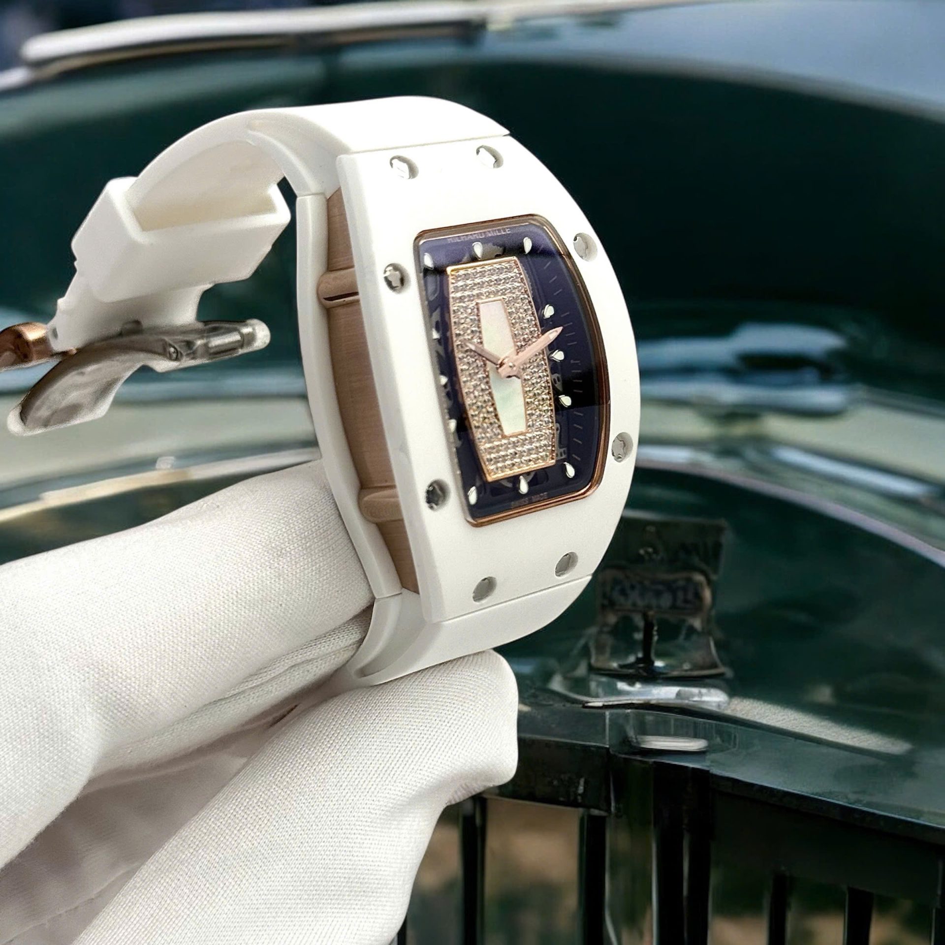 Richard Mille RM07 Super Clone Watches White Ceramic Rubber Strap Automatic Movement 36mm - Top club