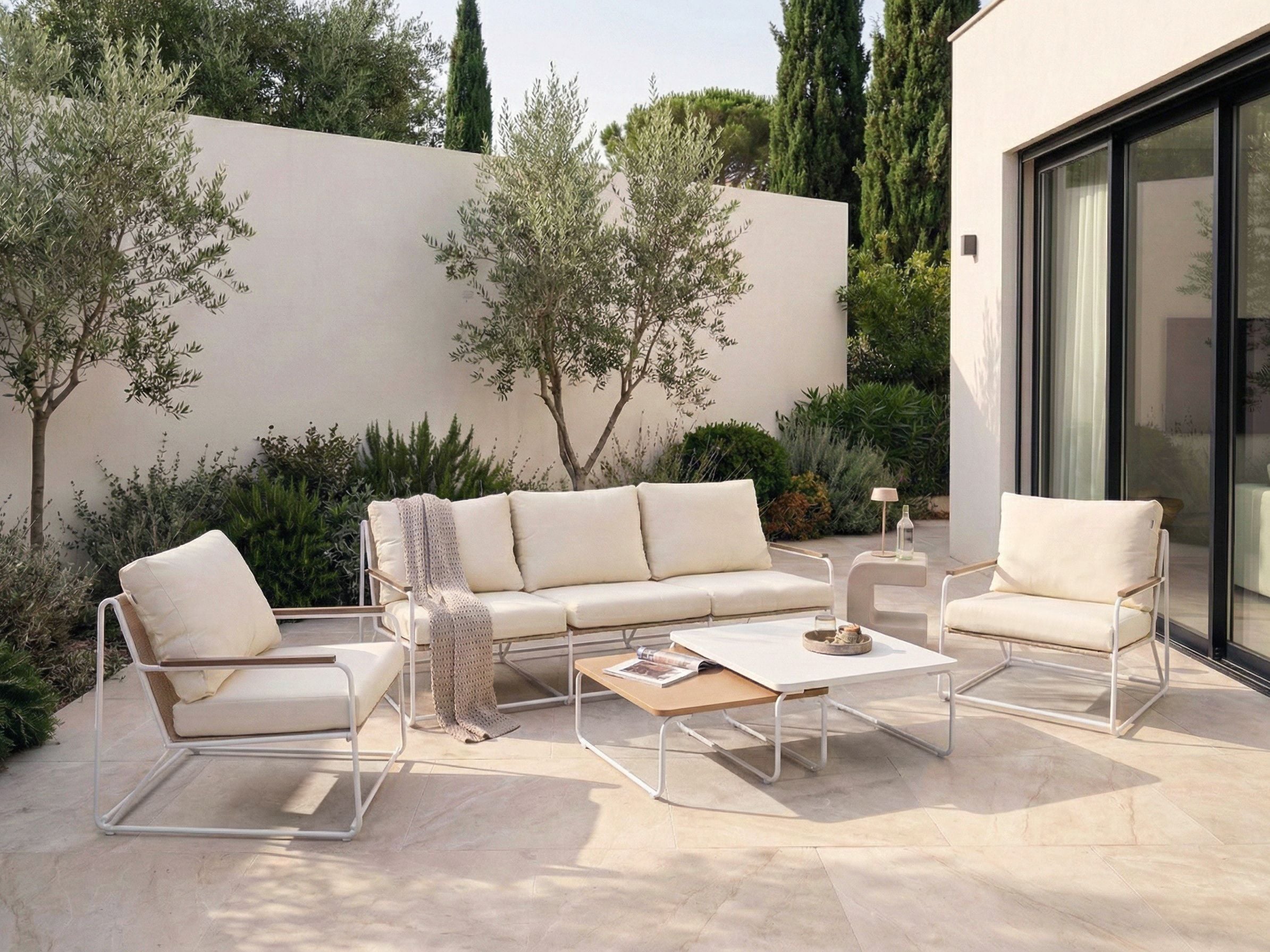 Garden Sofa Set 5 Seater VENARIA with Tables Metal Beige/ White