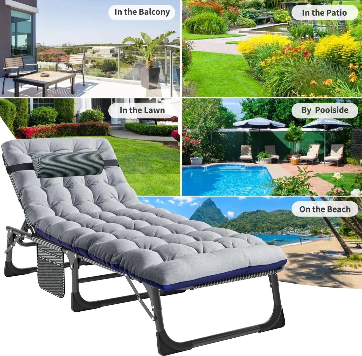 Slsy 5-Position Adjustable Folding Lounge Chair And Cot - 75.2" x 25.6" x 11.8" - Image 72 Slsy 5-Position Adjustable Folding Lounge Chair And Cot - 75.2" x 25.6" x 11.8" - Image 72