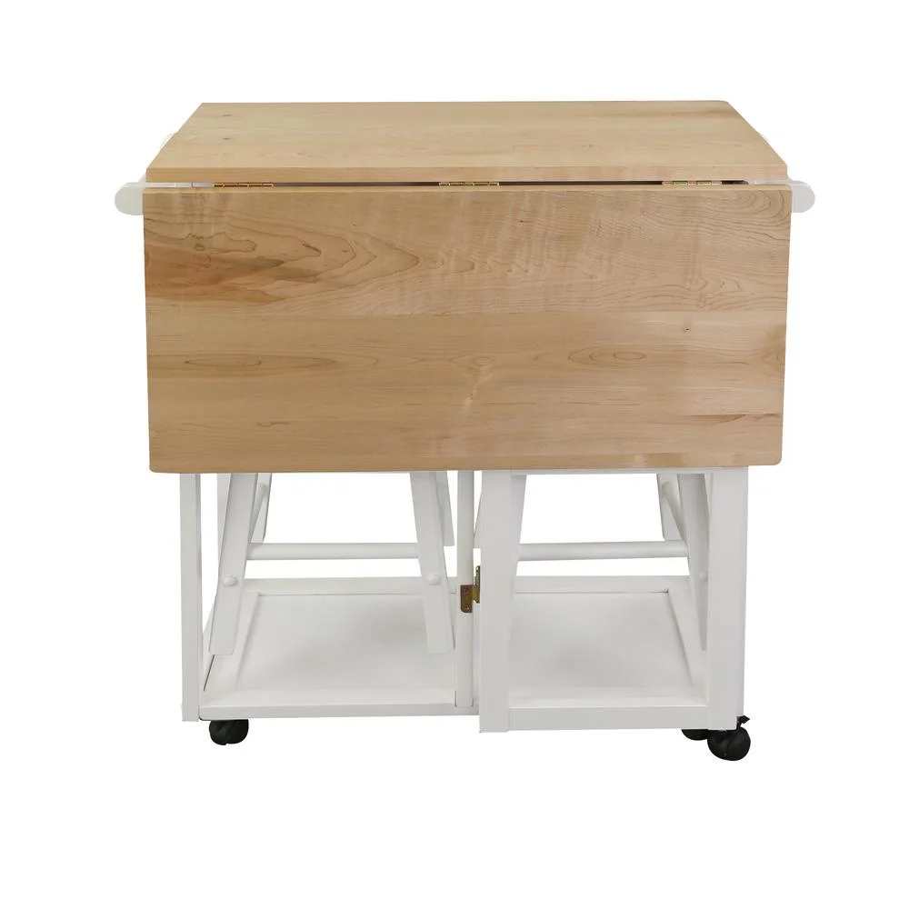 American Trails Breakfast Cart with Drop-Leaf Table, American Maple Top, Square - White - Image 17