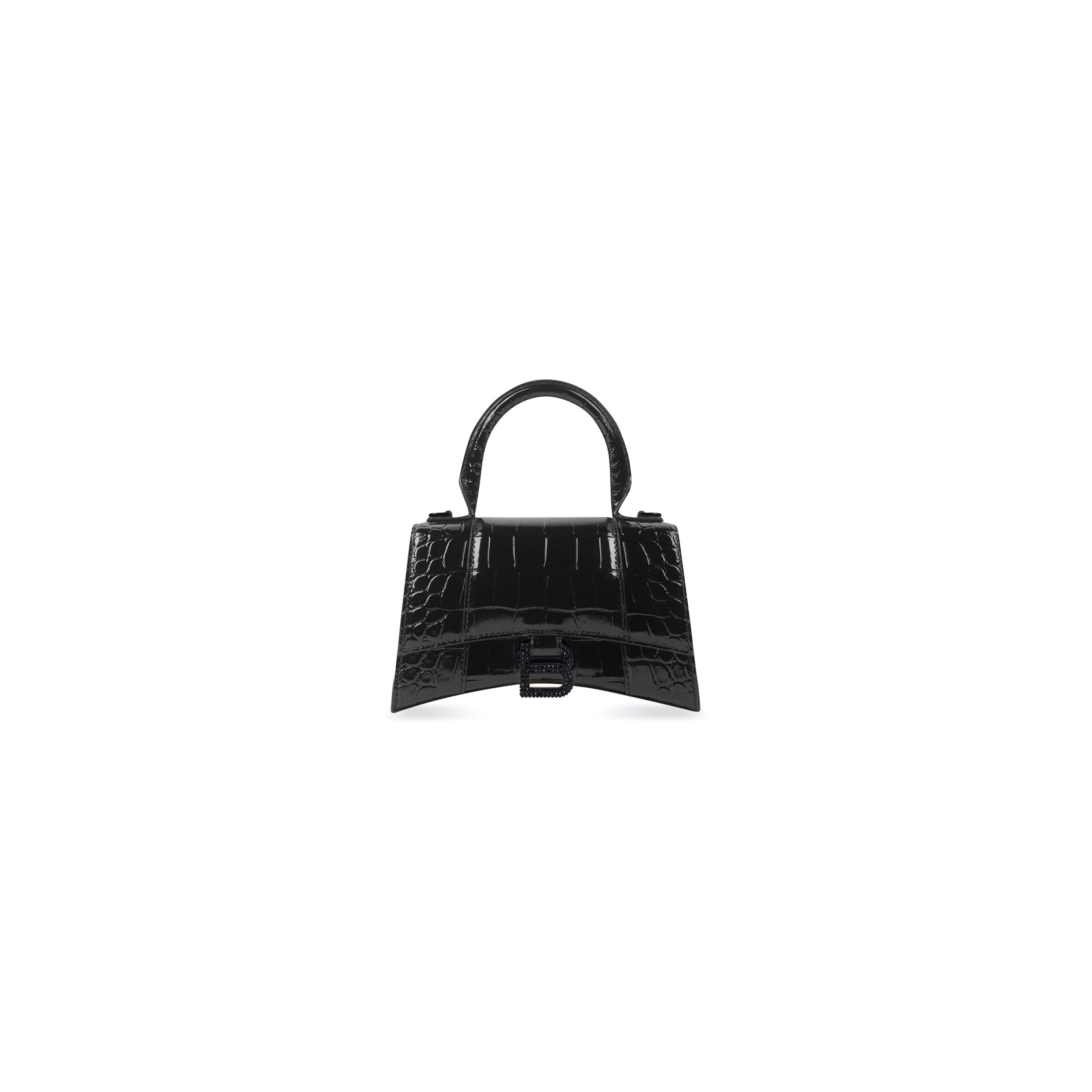 WOMEN'S HOURGLASS XS HANDBAG CROCODILE EMBOSSED WITH RHINESTONES IN BLACK - Replicaclubs