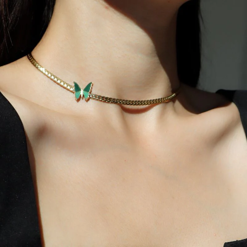 Butterfly Pendant Choker Necklace, Women Titanium Steel Dainty Butterfly Choker Necklace for Girls