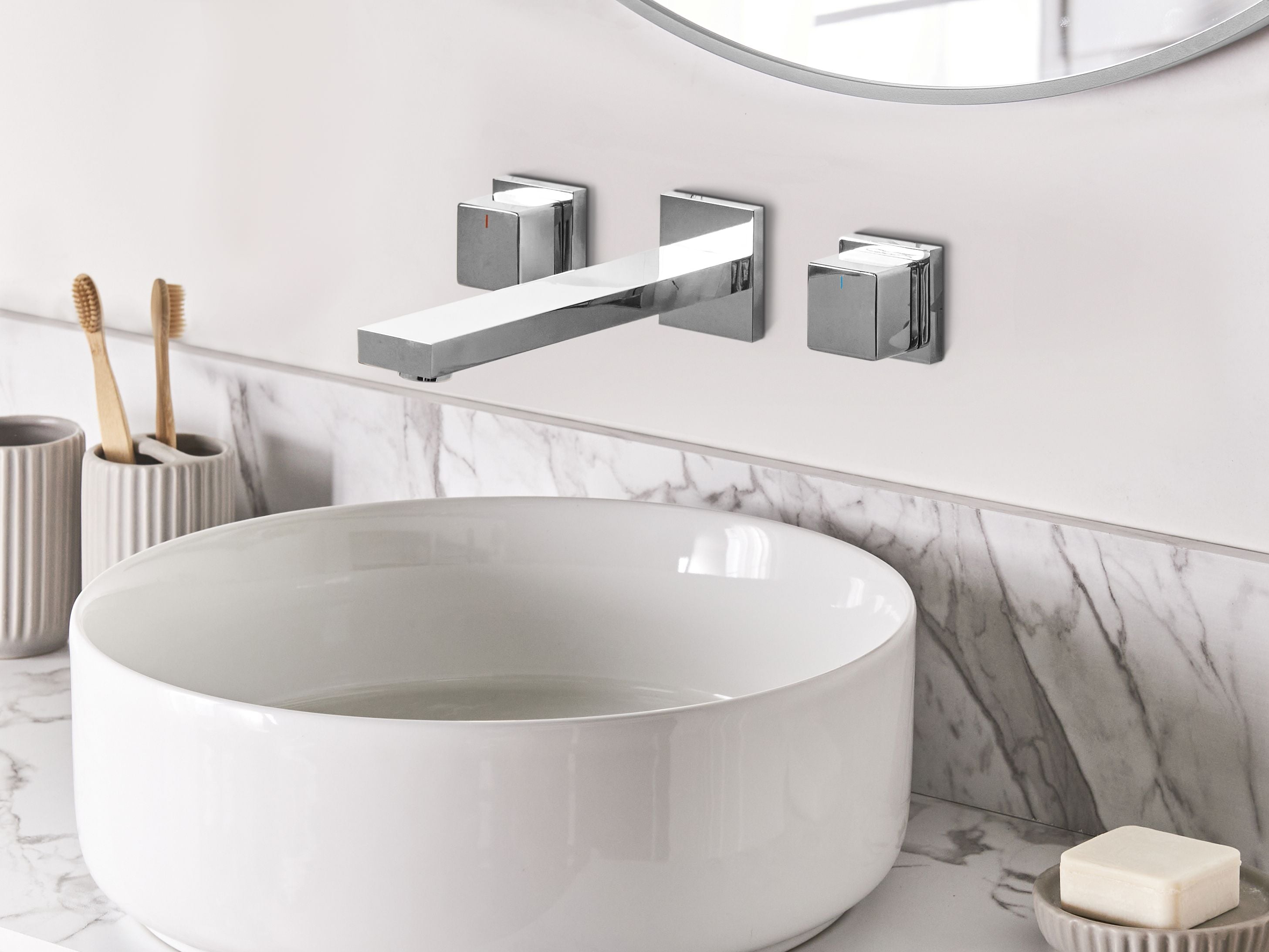 Wall Mounted Basin Mixer Tap PAILON Brass Silver