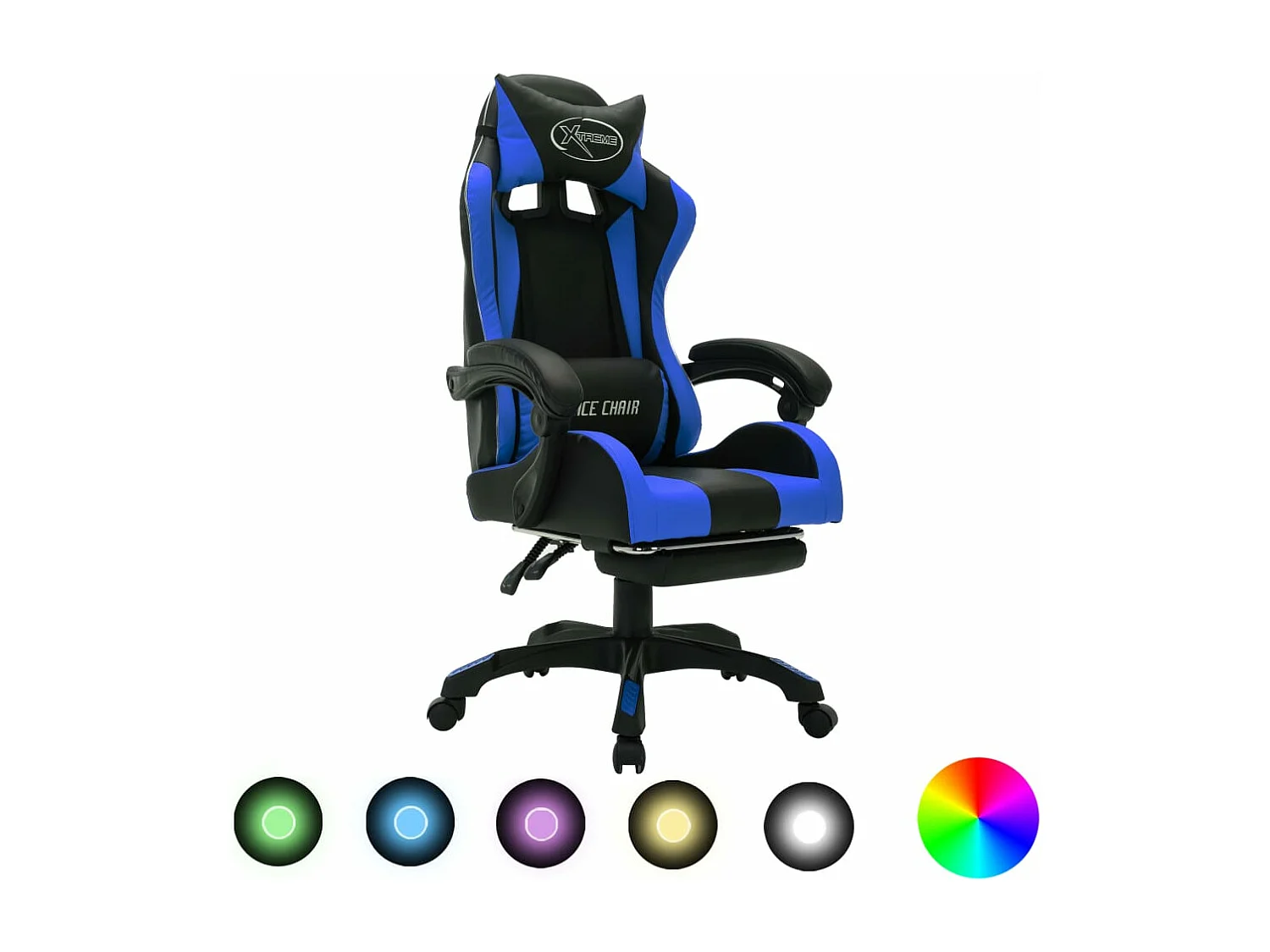 Fauteuil de jeux vidéo avec LED RVB Bleu et noir Similicuir 2