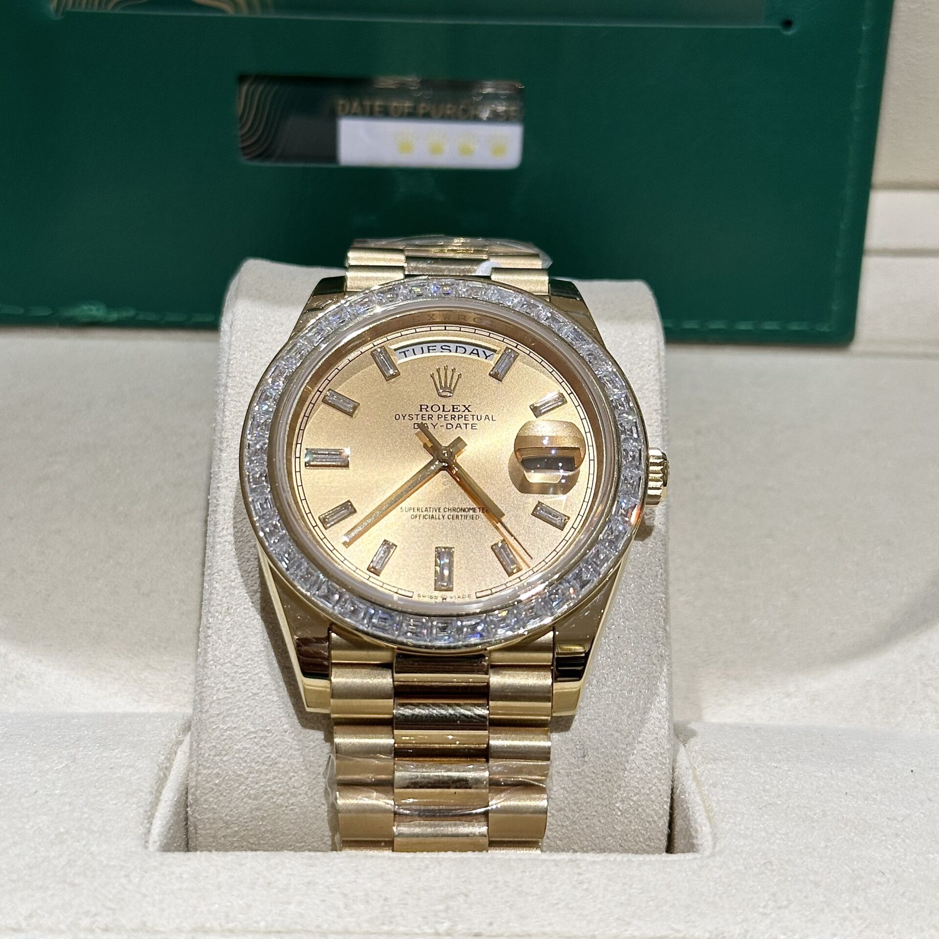 Rolex Day-Date Replica Watch Gold Wrapped Moissanite Baguette Diamond 40mm - Top club