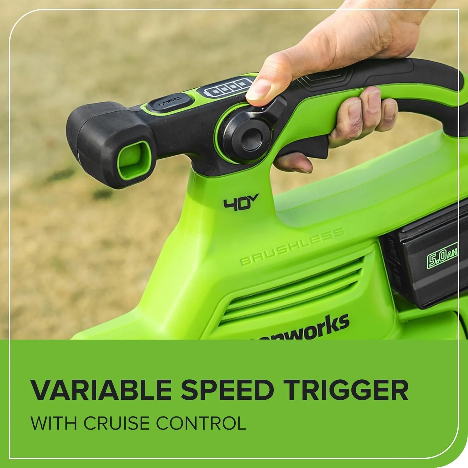 Greenworks 40V Cordless Brushless Leaf Blower Vacuum With Bag, 230 MPH, 505 CFM, 5.0Ah Battery And Charger - Image 7 Greenworks 40V Cordless Brushless Leaf Blower Vacuum With Bag, 230 MPH, 505 CFM, 5.0Ah Battery And Charger - Image 7