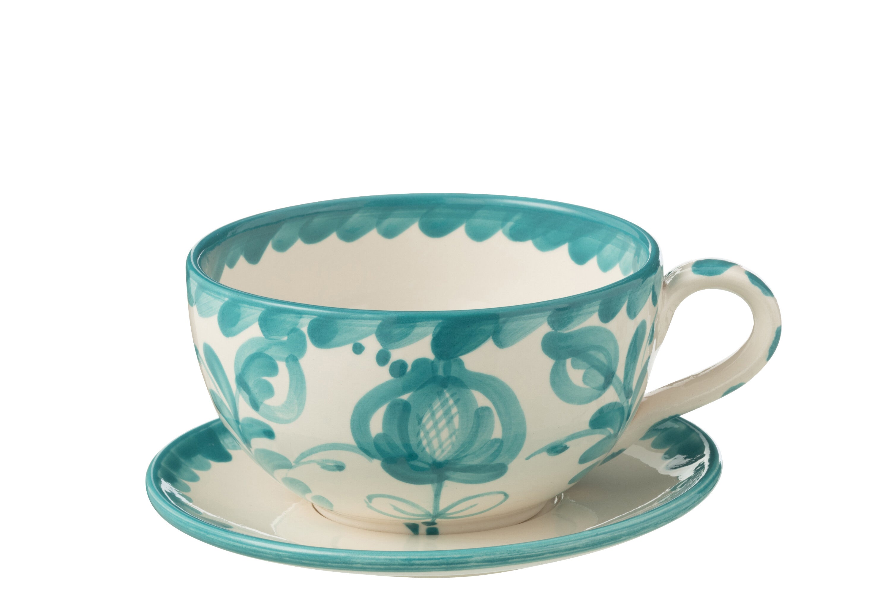 J-Line kop + schoteltje Granada - keramiek - wit aqua