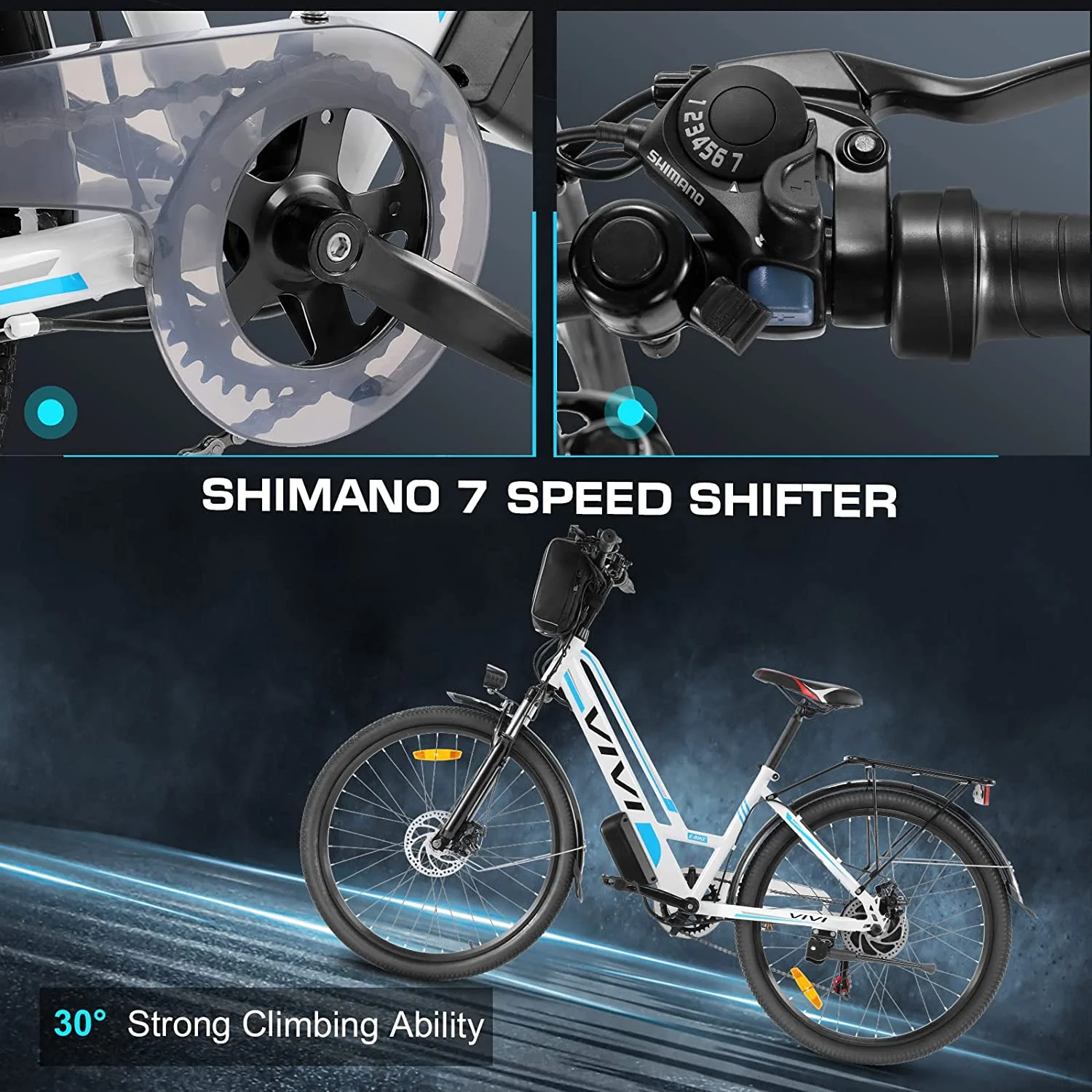 Vivi Electric Bike 26" City Commuter Electric Bike 48V 500W Step - Through Electric Bike 19.8MPH Electric Cruiser