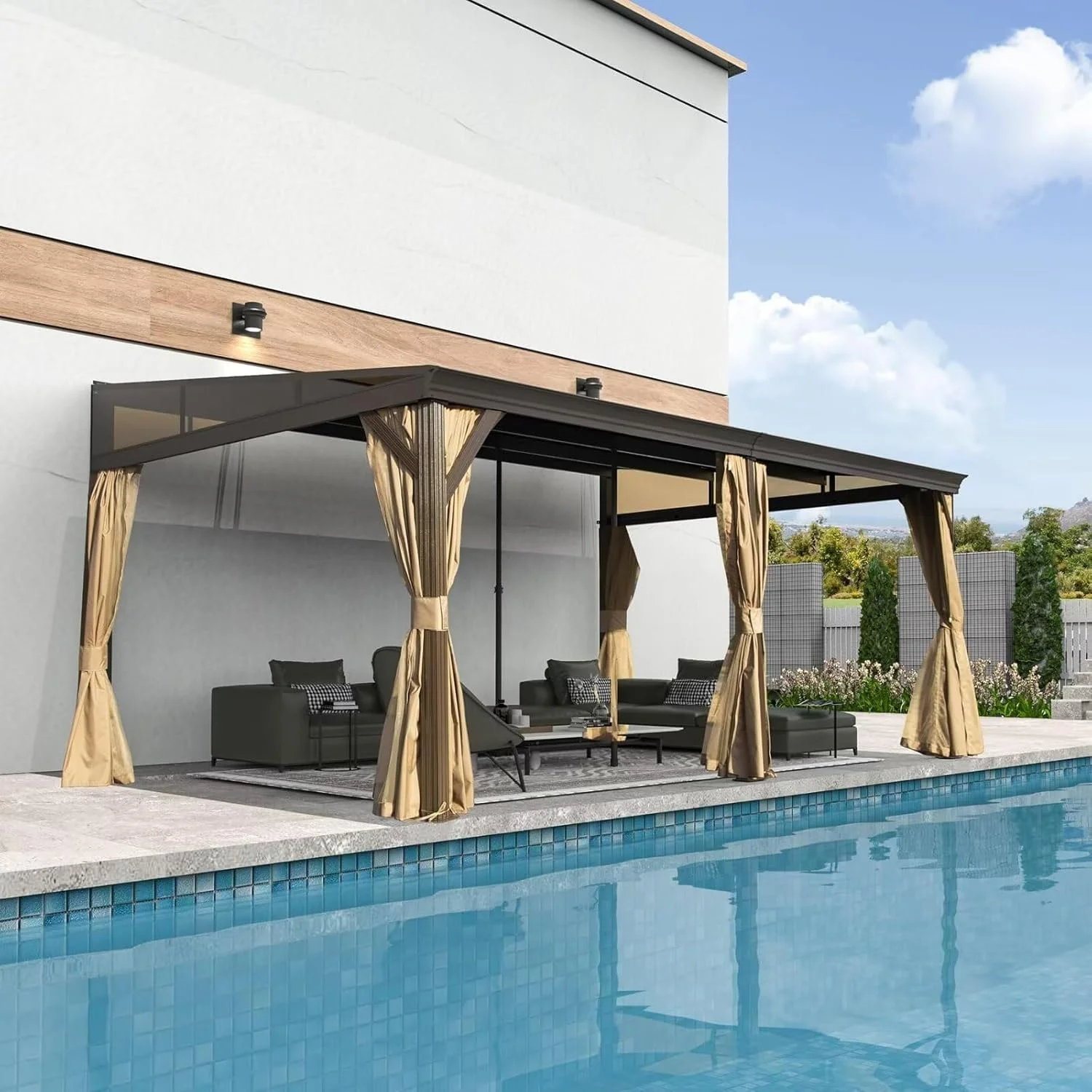 TOTAL Outdoor 10'x12' All-Season Sunroom Gazebo with Steel Roof, PVC Screen, Front & Side Door, Brown - Image 69