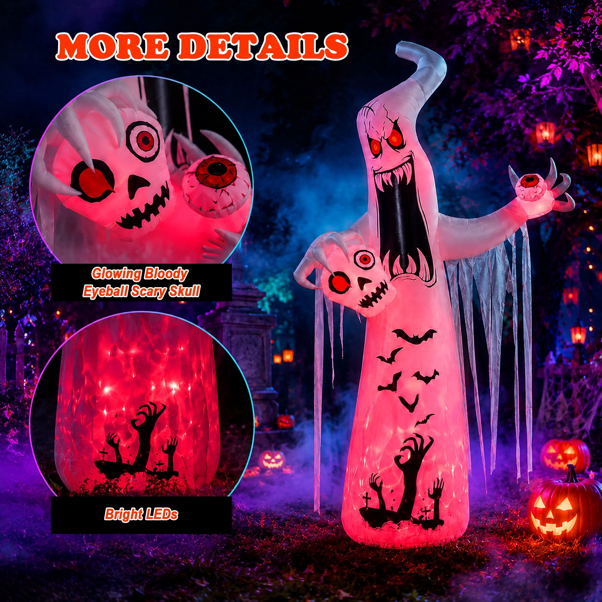Faburo 12 ft Halloween Inflatable Ghost with Skull and Bleeding Eyeball, Outdoor Blow Up Yard Decoration for Party and Garden - Image 5 Faburo 12 ft Halloween Inflatable Ghost with Skull and Bleeding Eyeball, Outdoor Blow Up Yard Decoration for Party and Garden - Image 5