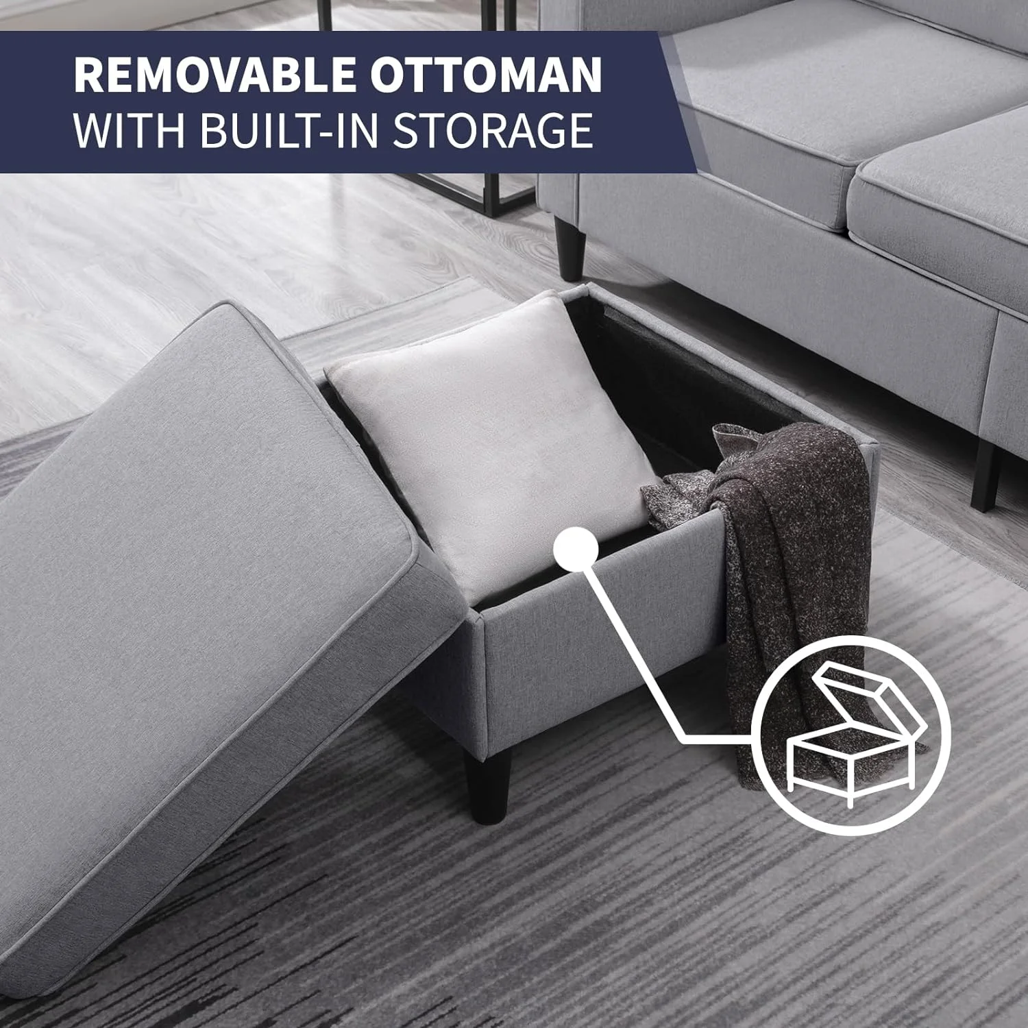 ijuicy Sectional Sofa Set,3PCS Living Room Furniture Couch Sets with Movable Storage Ottoman & Side Pockets,Include Sofa,Loveseat&Chair,Dark Gray - Image 13