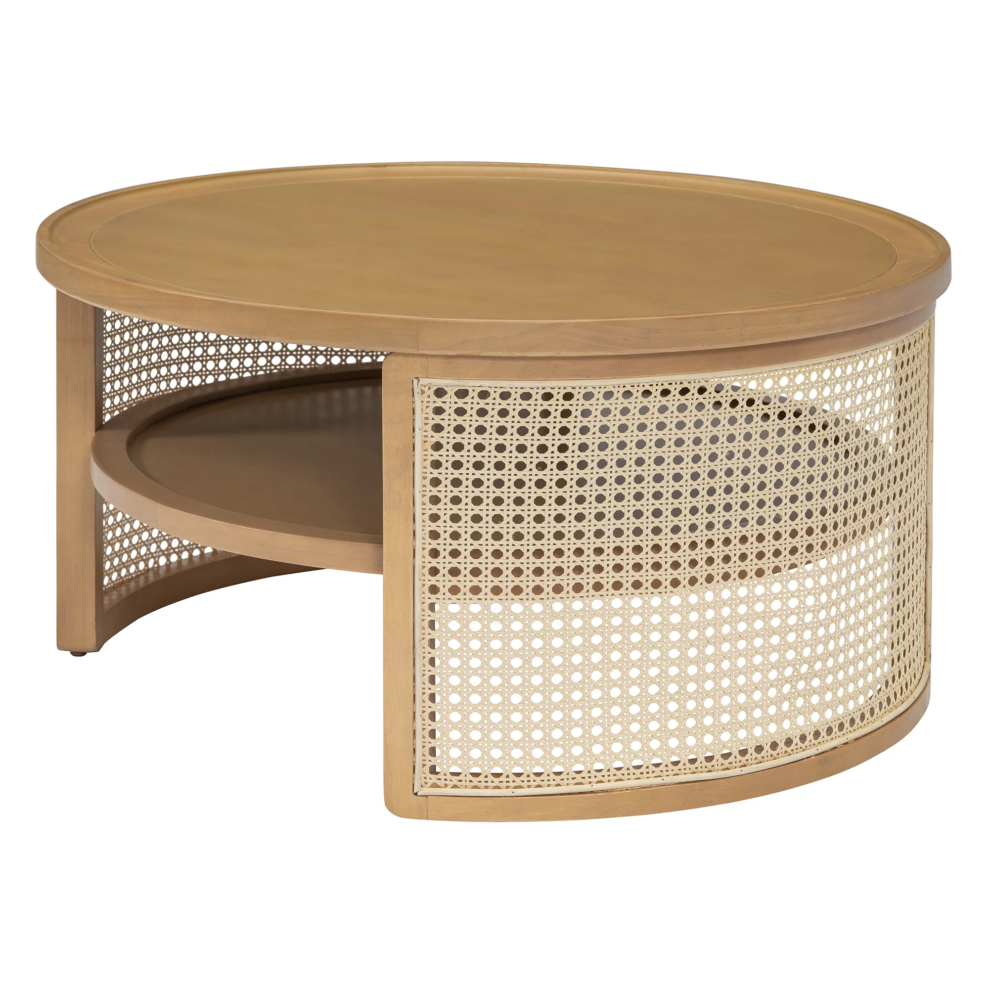 Harper & Bright Designs Rattan Round Coffee Table with Storage Shelf, Round Cane Wood Center Table for Living Room, 37'' Brown - Image 52