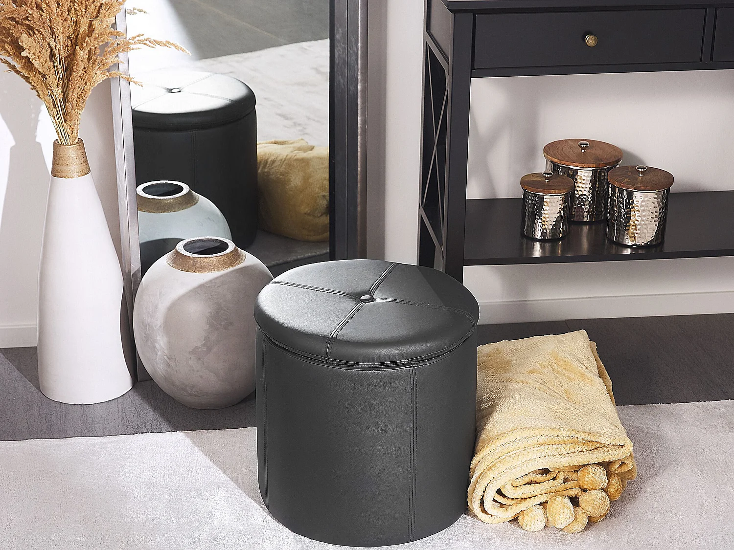 Pouf de rangement MARYLAND Cuir PU Noir