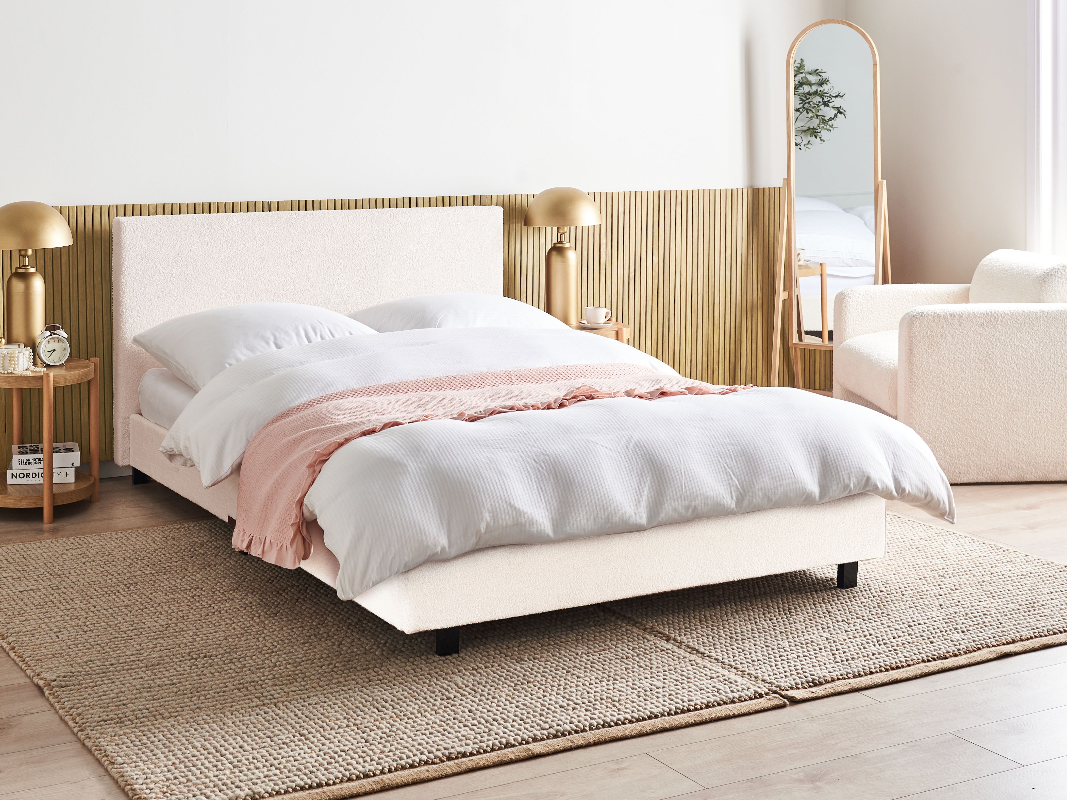 Bed Boucle ALBI 140 x 200 cm (EU Double) Off-White