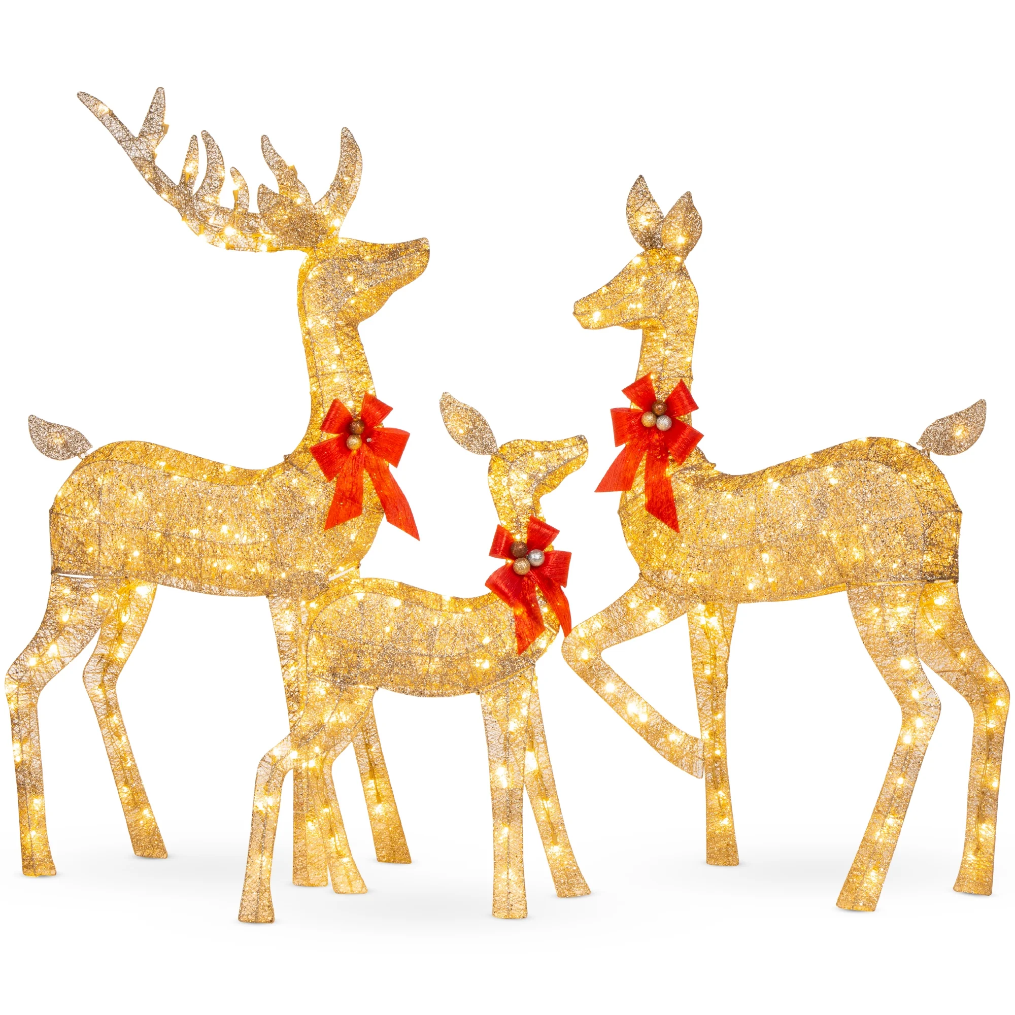 Best Choice Products 6.5ft 3-Piece Lighted Christmas Deer Set Outdoor Yard Decoration w/ 385 LED Lights, Stakes - Gold - Image 2