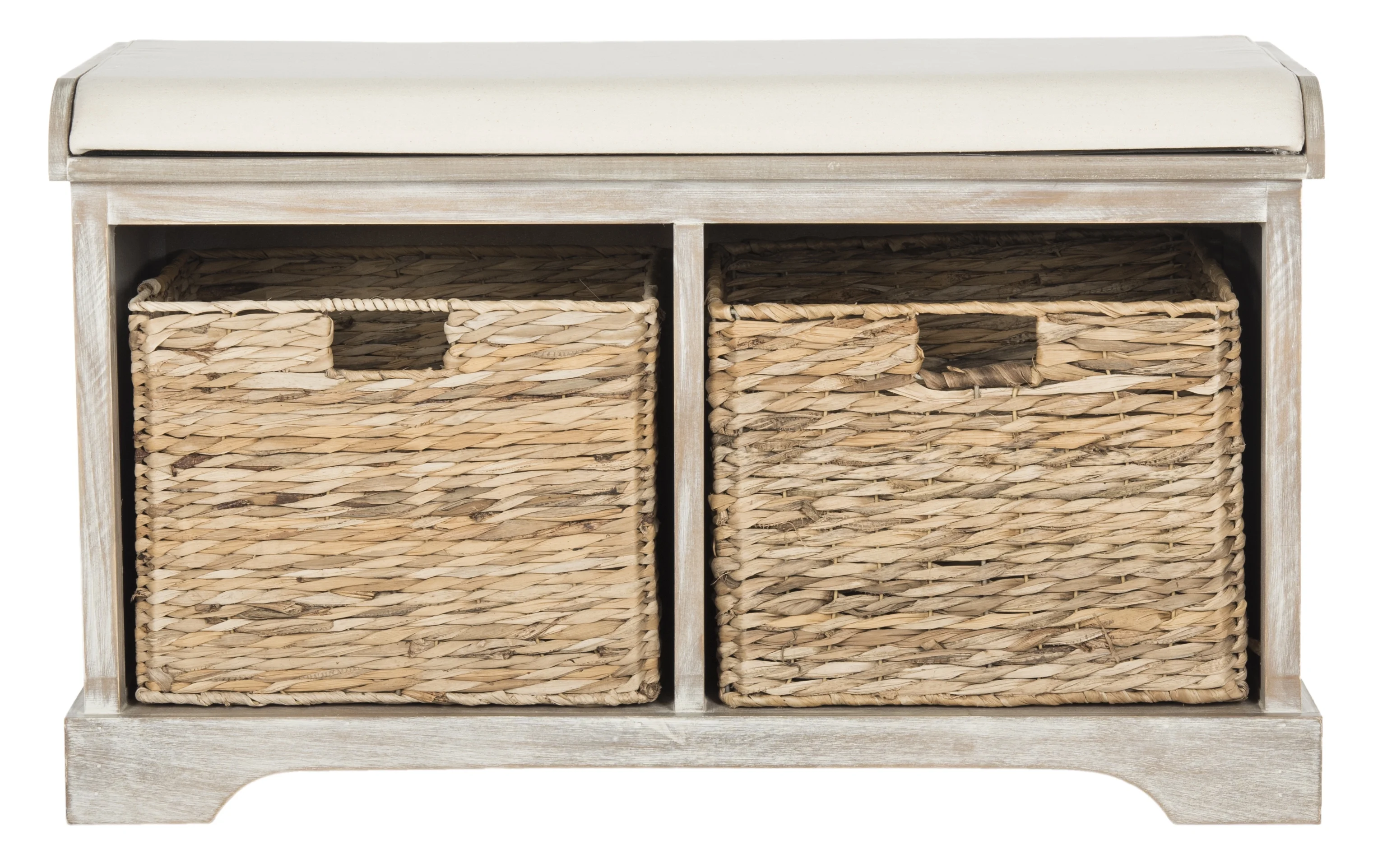SAFAVIEH Freddy Contemporary Wicker Storage Bench with Cushion, Vintage Grey - Image 24