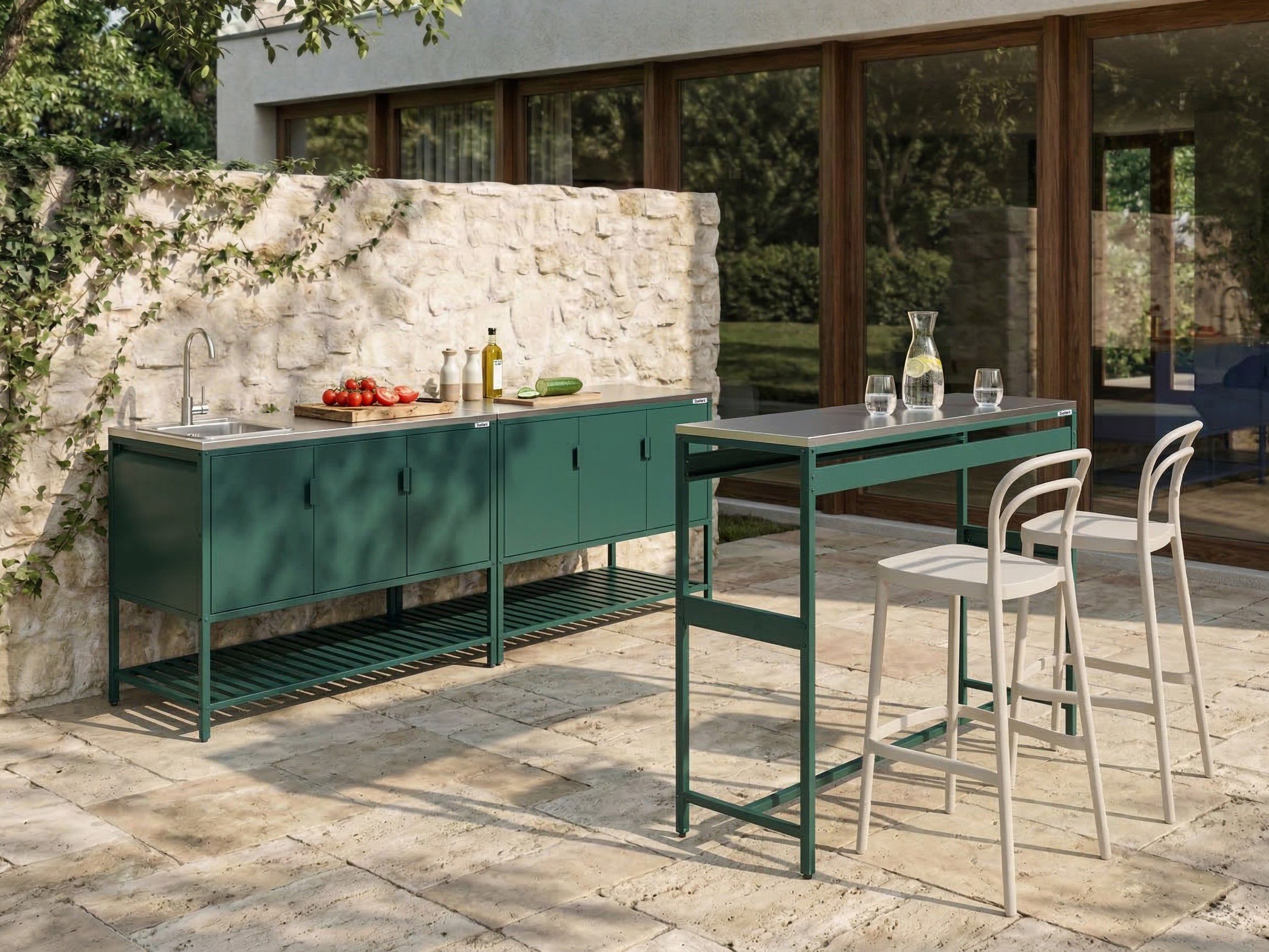 3 Piece Outdoor Kitchen Set with Sink MAENZA Metal Green