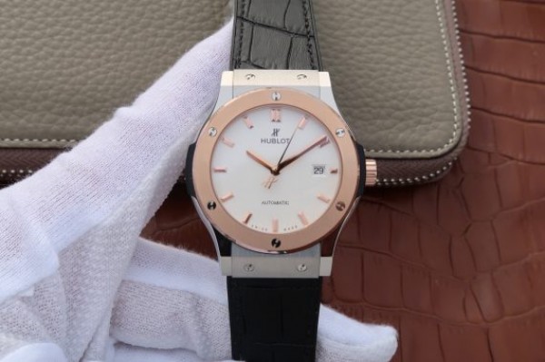 Replica Hublot Classic Fusion 42mm RG JJF White Dial Black Gummy Strap A2892 - Elite Watch Atelier