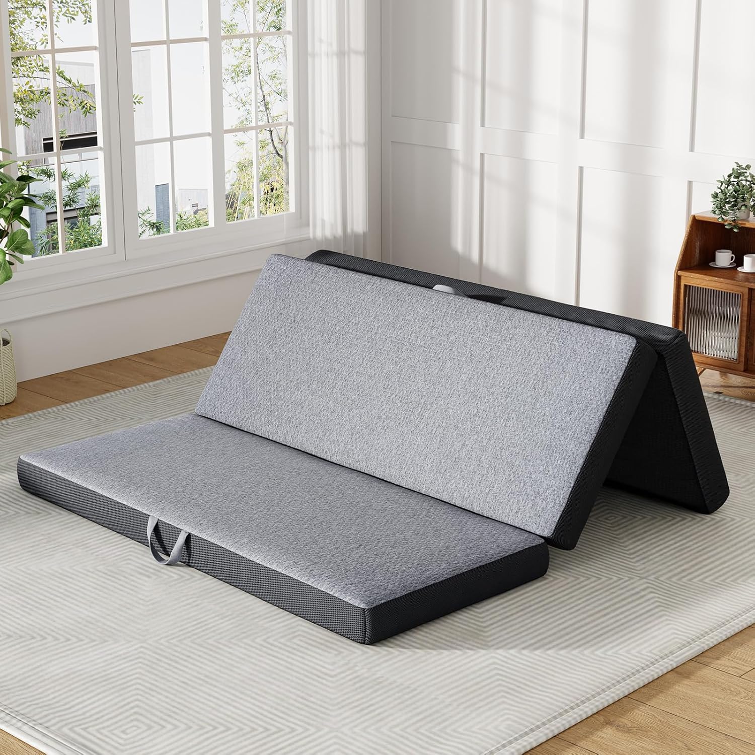 Trifold Mattress Queen Size 4 Inch - Foldable Memory Foam Mattress for Camping, Travel, RV, Guest Bed & Yoga - No Slip Bottom, Washable Cover with Handles - Portable Folding Floor Cushion 78